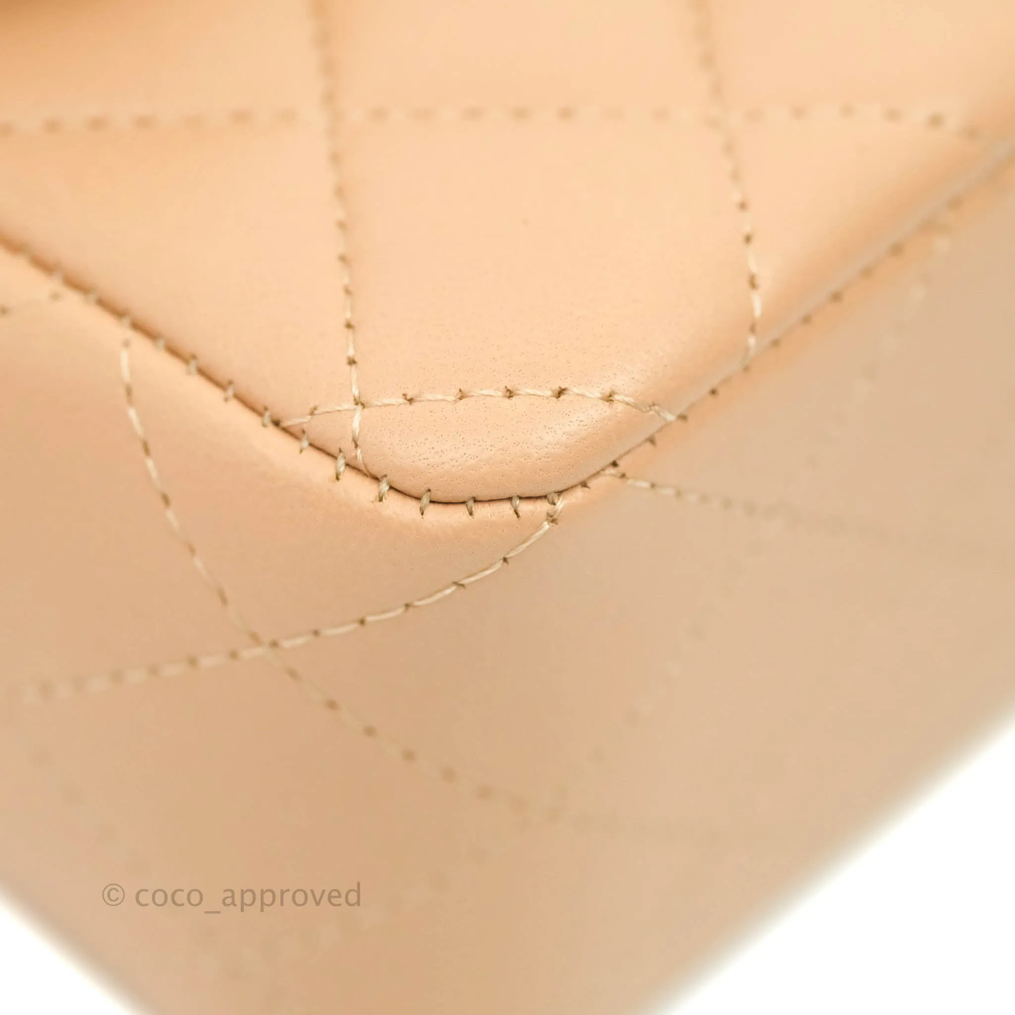 Chanel Top Handle Mini Rectangular Flap Bag Beige Lambskin Aged Gold Hardware