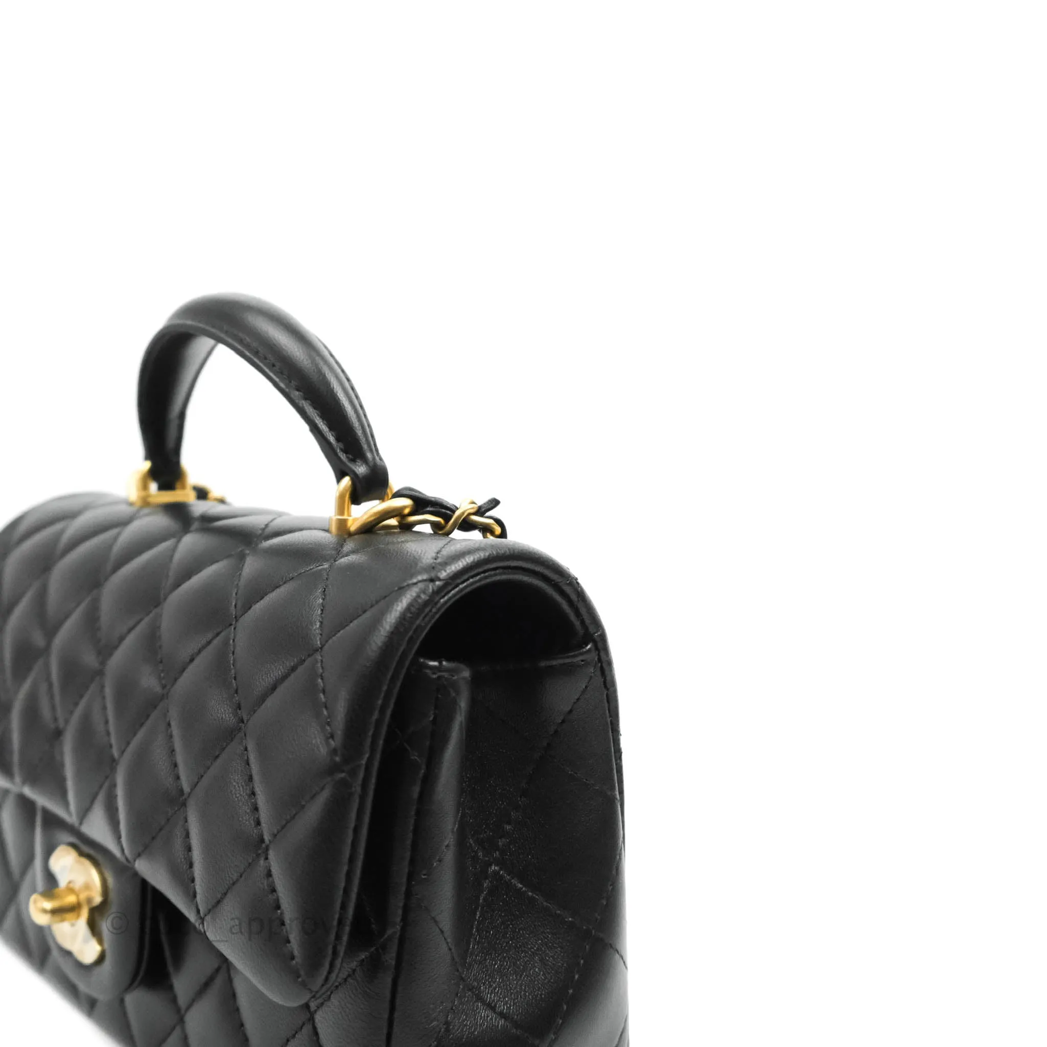Chanel Top Handle Mini Rectangular Flap Bag Black Lambskin Aged Gold Hardware