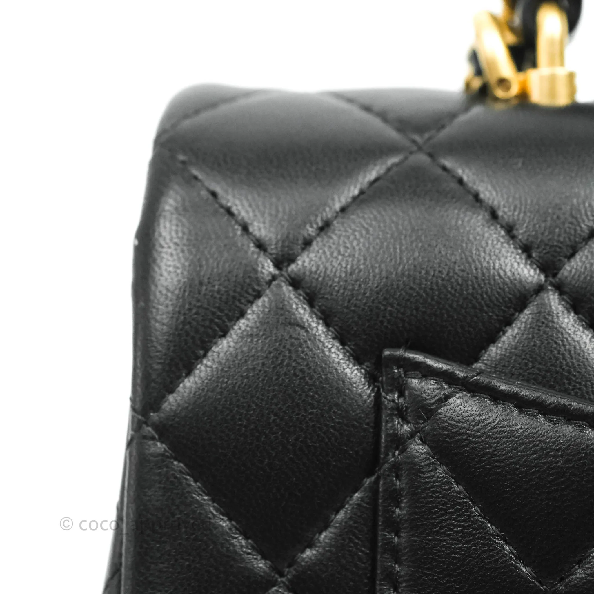 Chanel Top Handle Mini Rectangular Flap Bag Black Lambskin Aged Gold Hardware