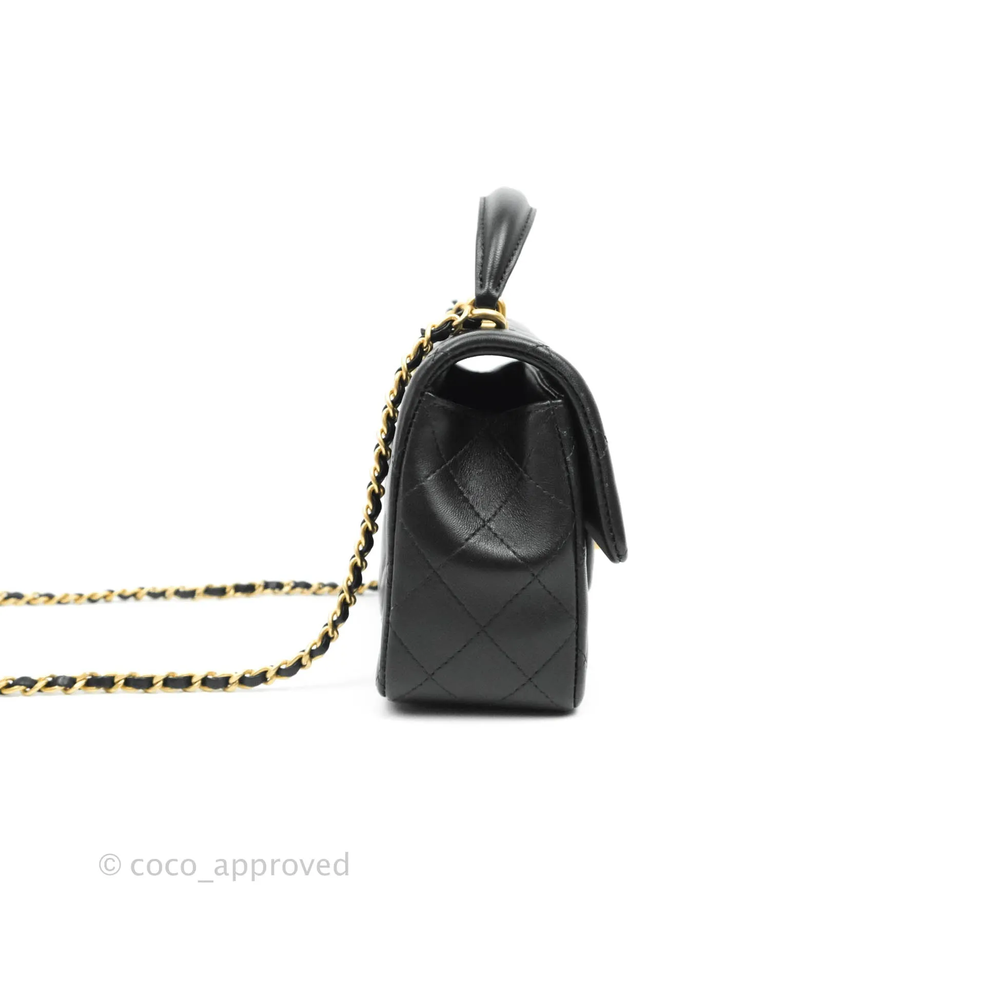 Chanel Top Handle Mini Rectangular Flap Bag Black Lambskin Aged Gold Hardware