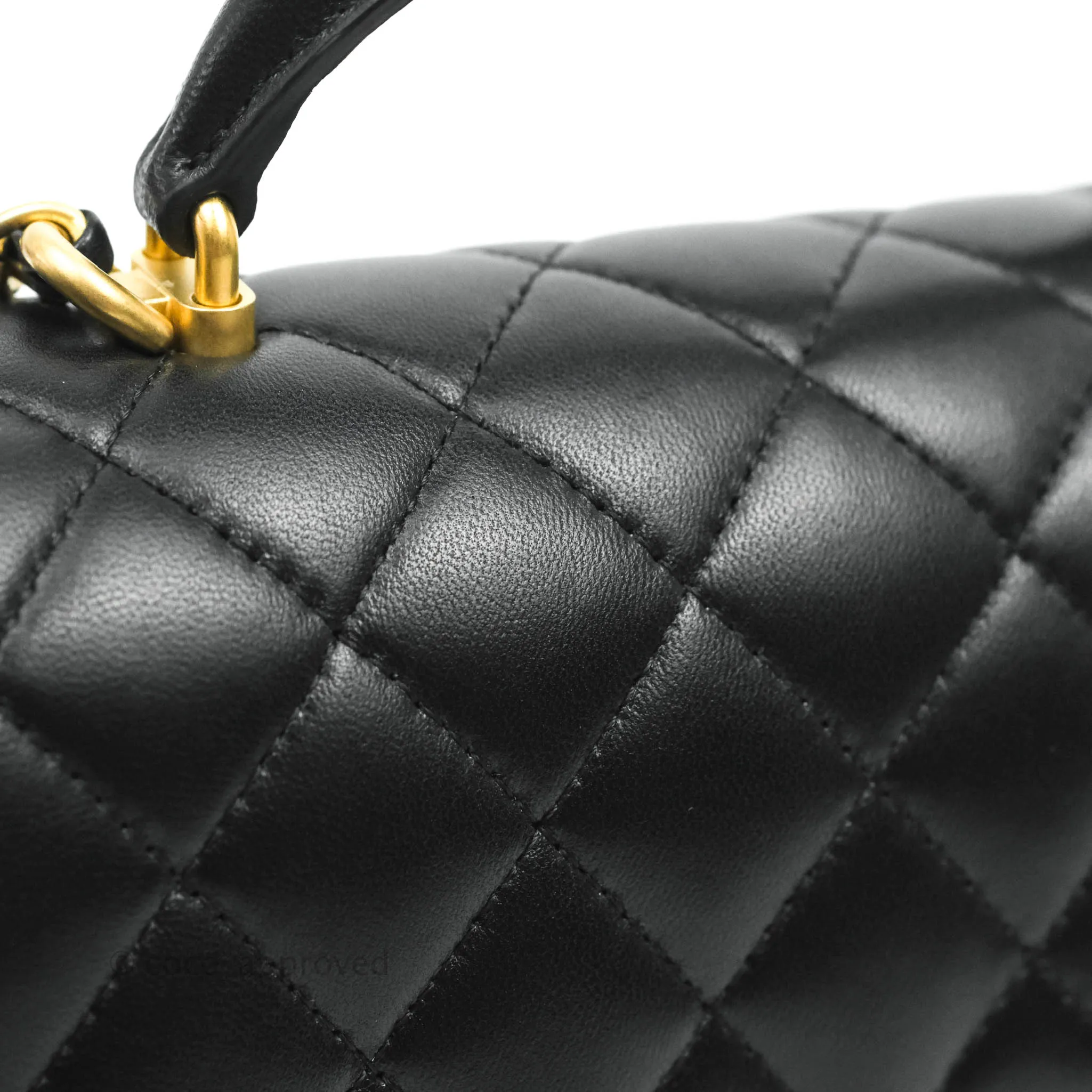 Chanel Top Handle Mini Rectangular Flap Bag Black Lambskin Aged Gold Hardware
