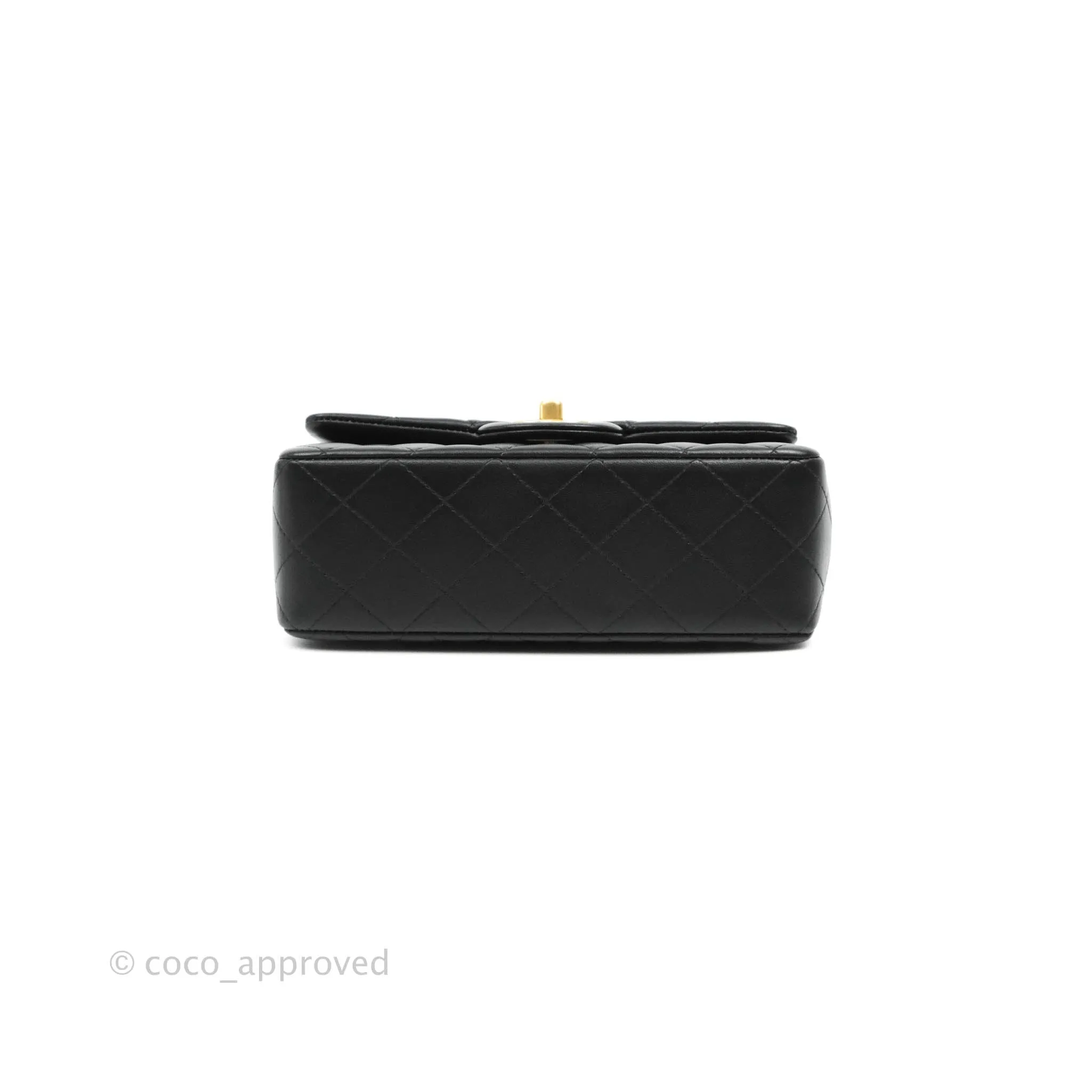 Chanel Top Handle Mini Rectangular Flap Bag Black Lambskin Aged Gold Hardware