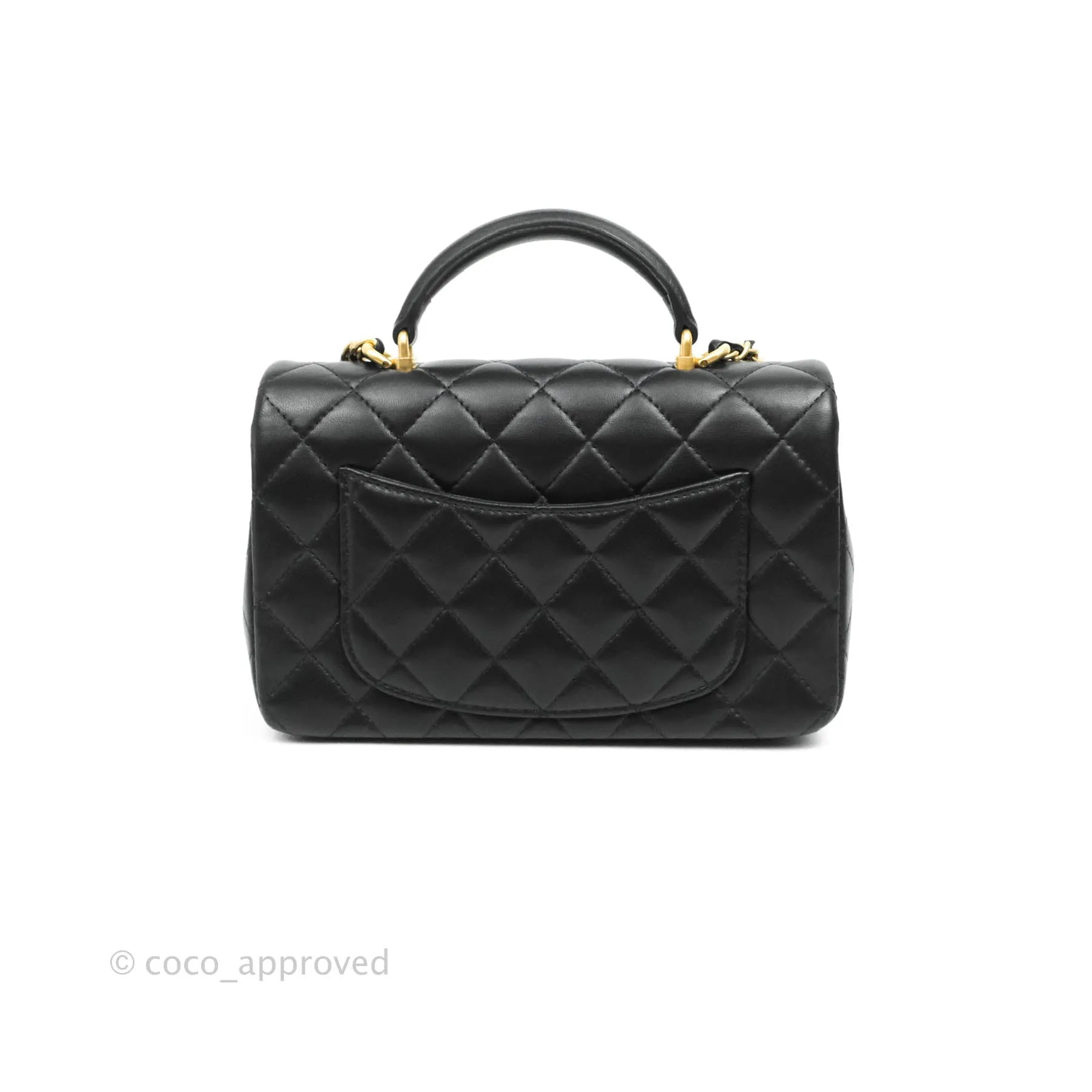 Chanel Top Handle Mini Rectangular Flap Bag Black Lambskin Aged Gold Hardware
