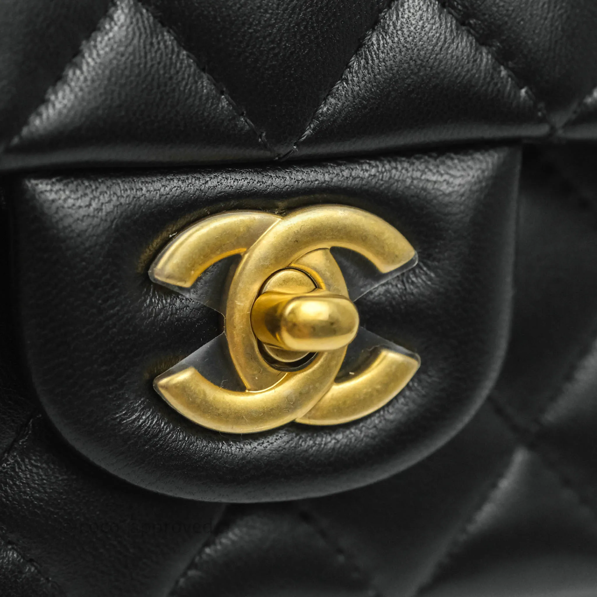 Chanel Top Handle Mini Rectangular Flap Bag Black Lambskin Aged Gold Hardware