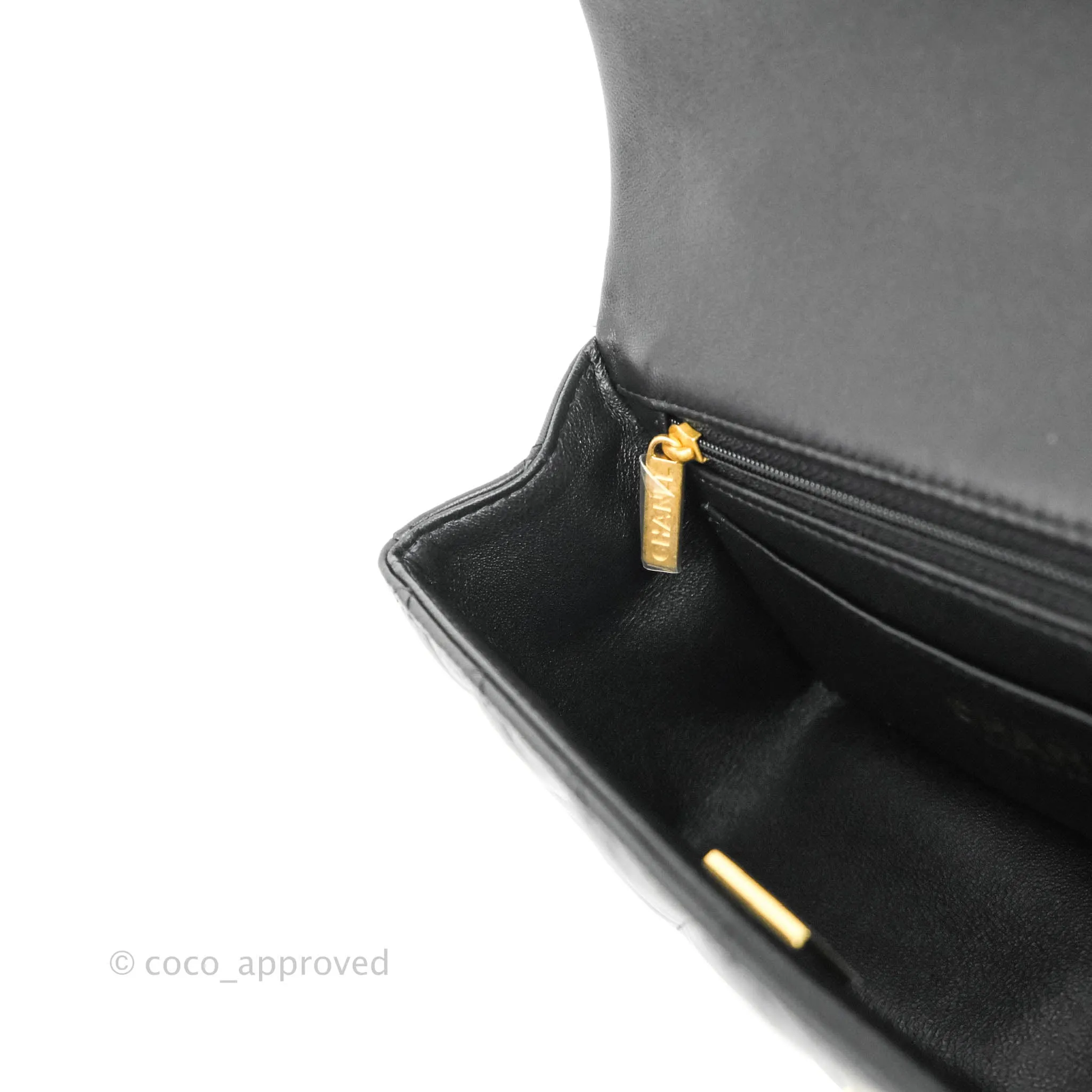 Chanel Top Handle Mini Rectangular Flap Bag Black Lambskin Aged Gold Hardware
