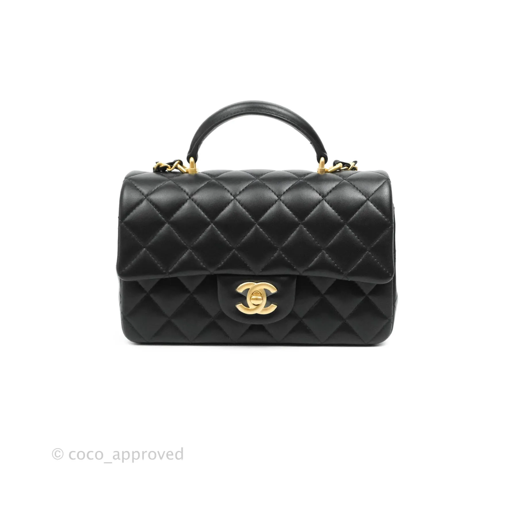 Chanel Top Handle Mini Rectangular Flap Bag Black Lambskin Aged Gold Hardware