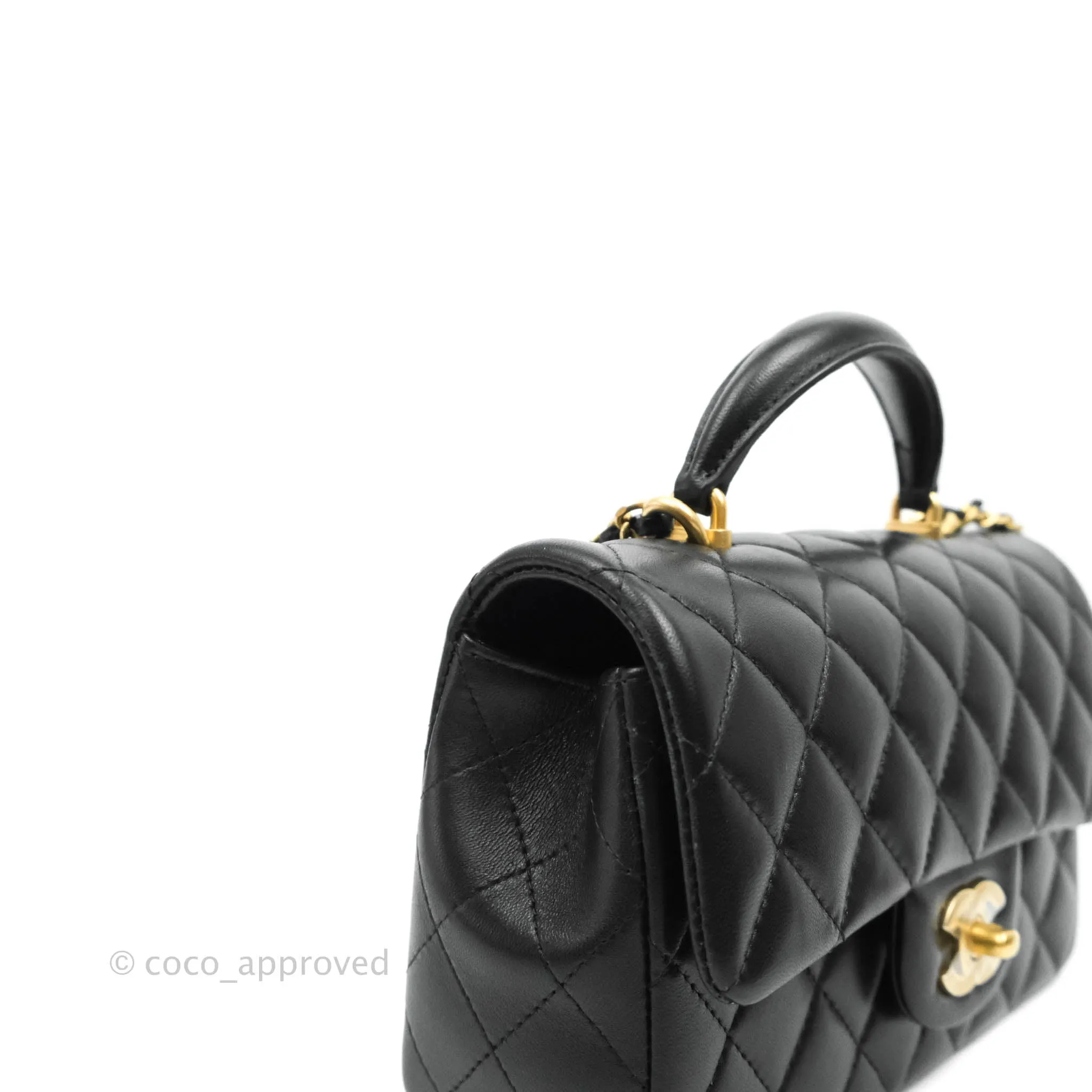 Chanel Top Handle Mini Rectangular Flap Bag Black Lambskin Aged Gold Hardware
