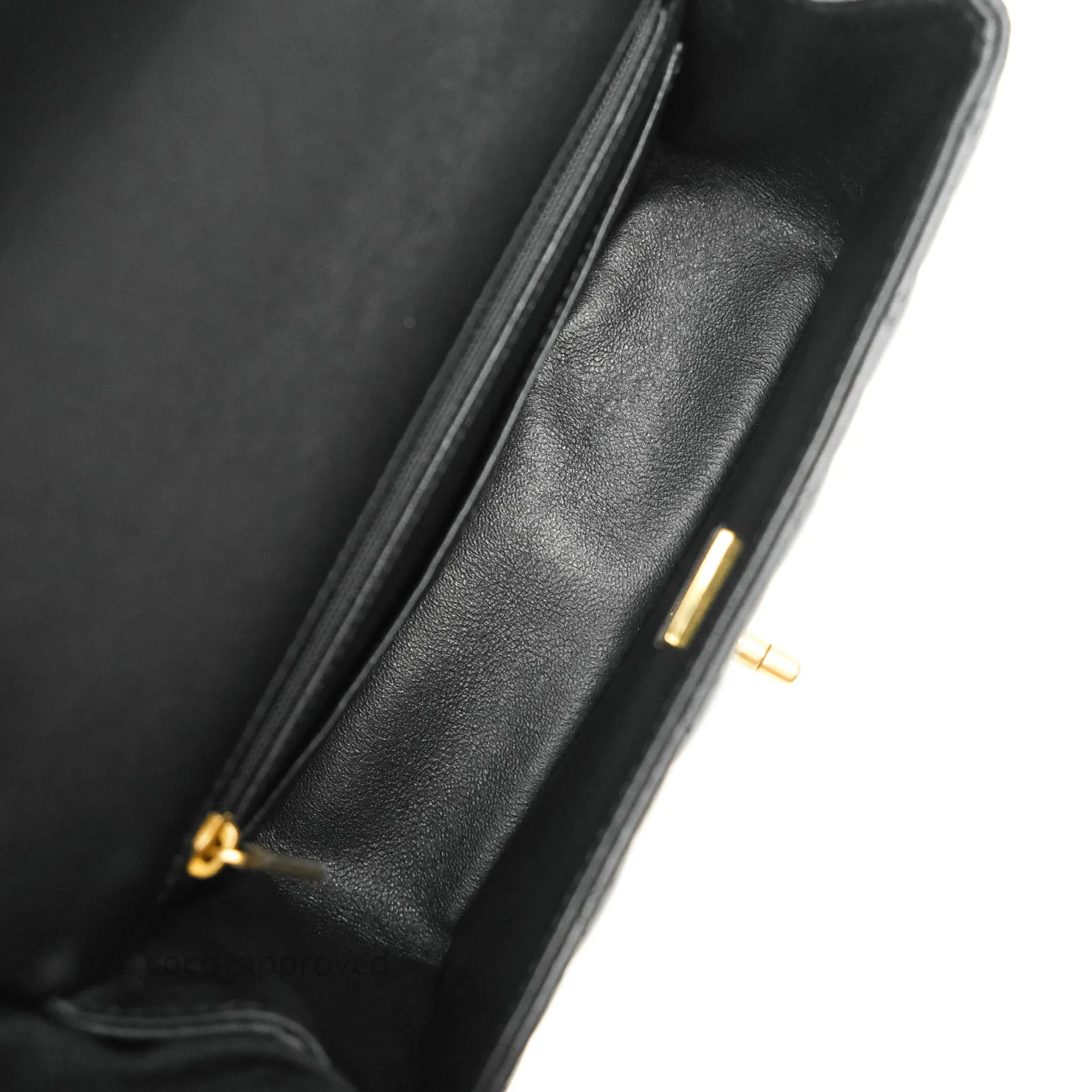 Chanel Top Handle Mini Rectangular Flap Bag Black Lambskin Aged Gold Hardware
