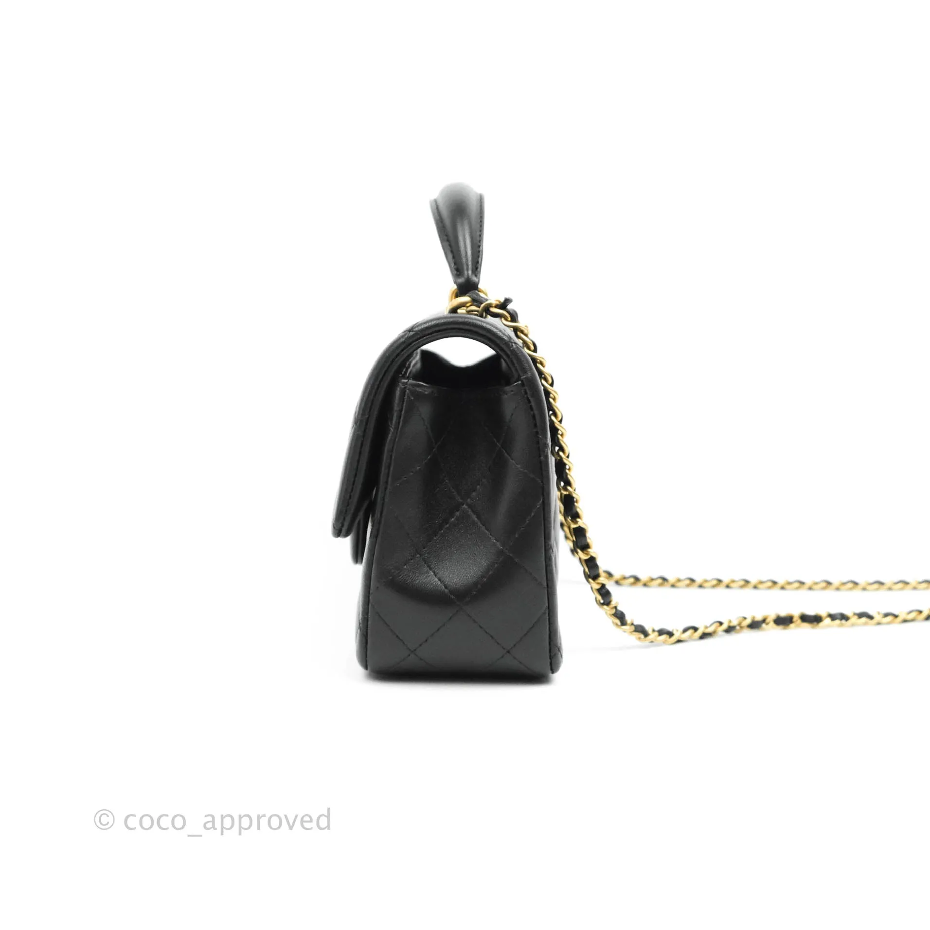 Chanel Top Handle Mini Rectangular Flap Bag Black Lambskin Aged Gold Hardware