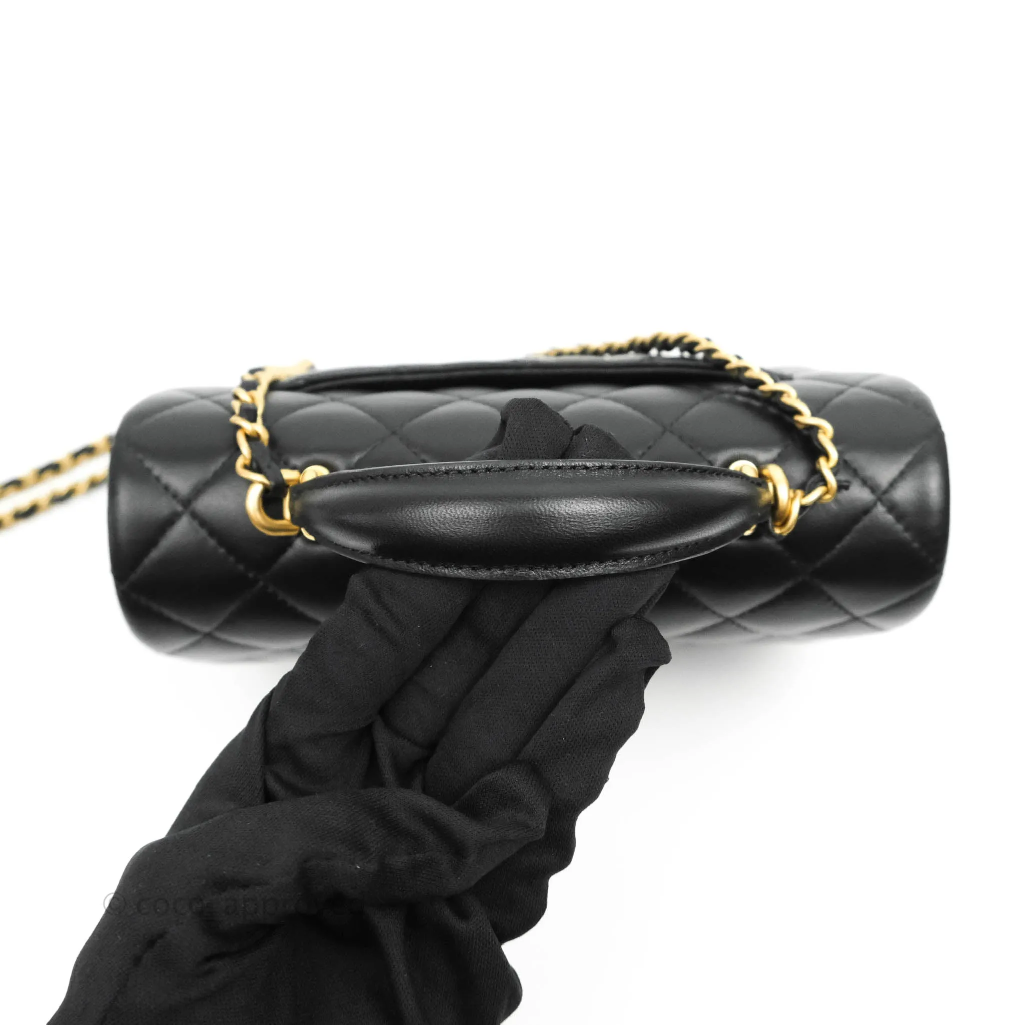 Chanel Top Handle Mini Rectangular Flap Bag Black Lambskin Aged Gold Hardware