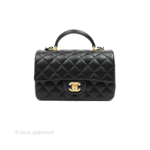 Chanel Top Handle Mini Rectangular Flap Bag Black Lambskin Aged Gold Hardware