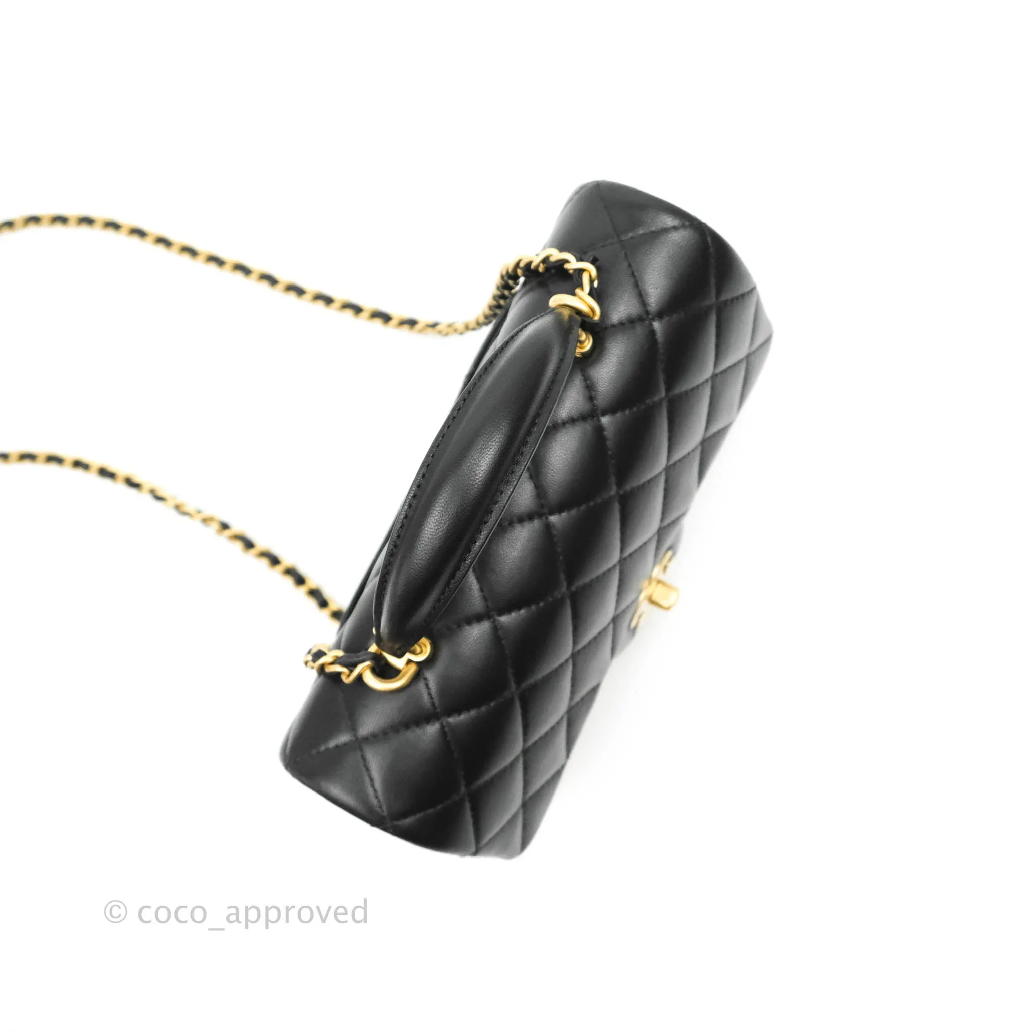 Chanel Top Handle Mini Rectangular Flap Bag Black Lambskin Aged Gold Hardware
