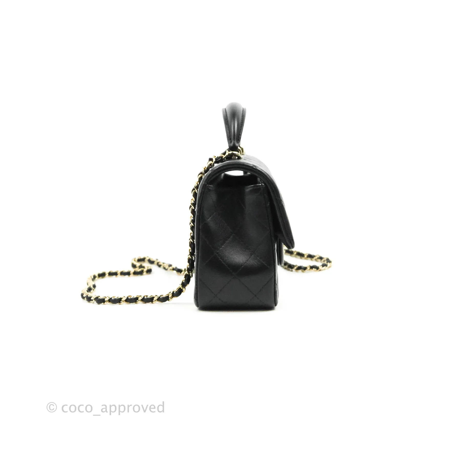 Chanel Top Handle Mini Rectangular Flap Bag Black Lambskin Gold Hardware