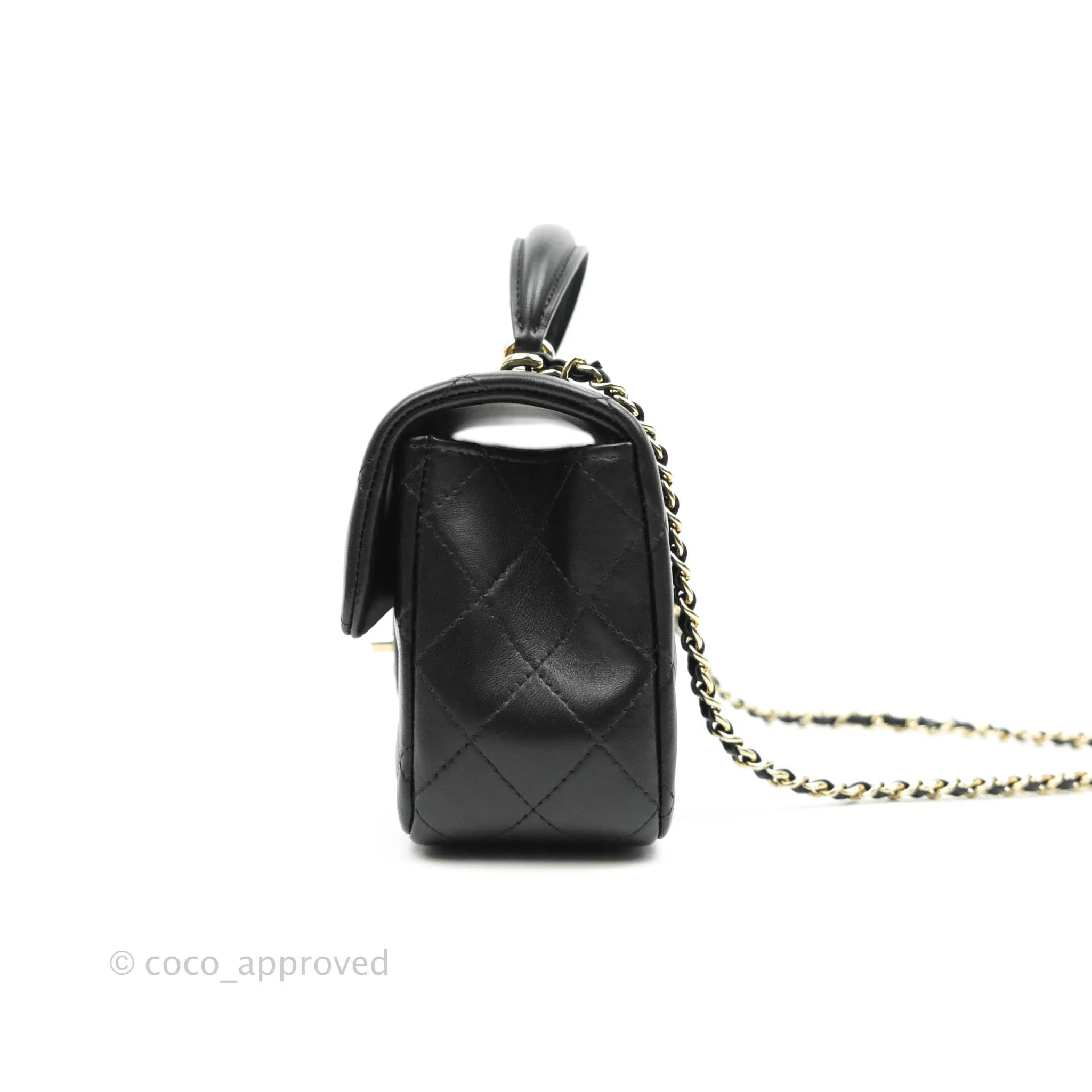 Chanel Top Handle Mini Rectangular Flap Bag Black Lambskin Gold Hardware