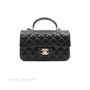Chanel Top Handle Mini Rectangular Flap Bag Black Lambskin Gold Hardware