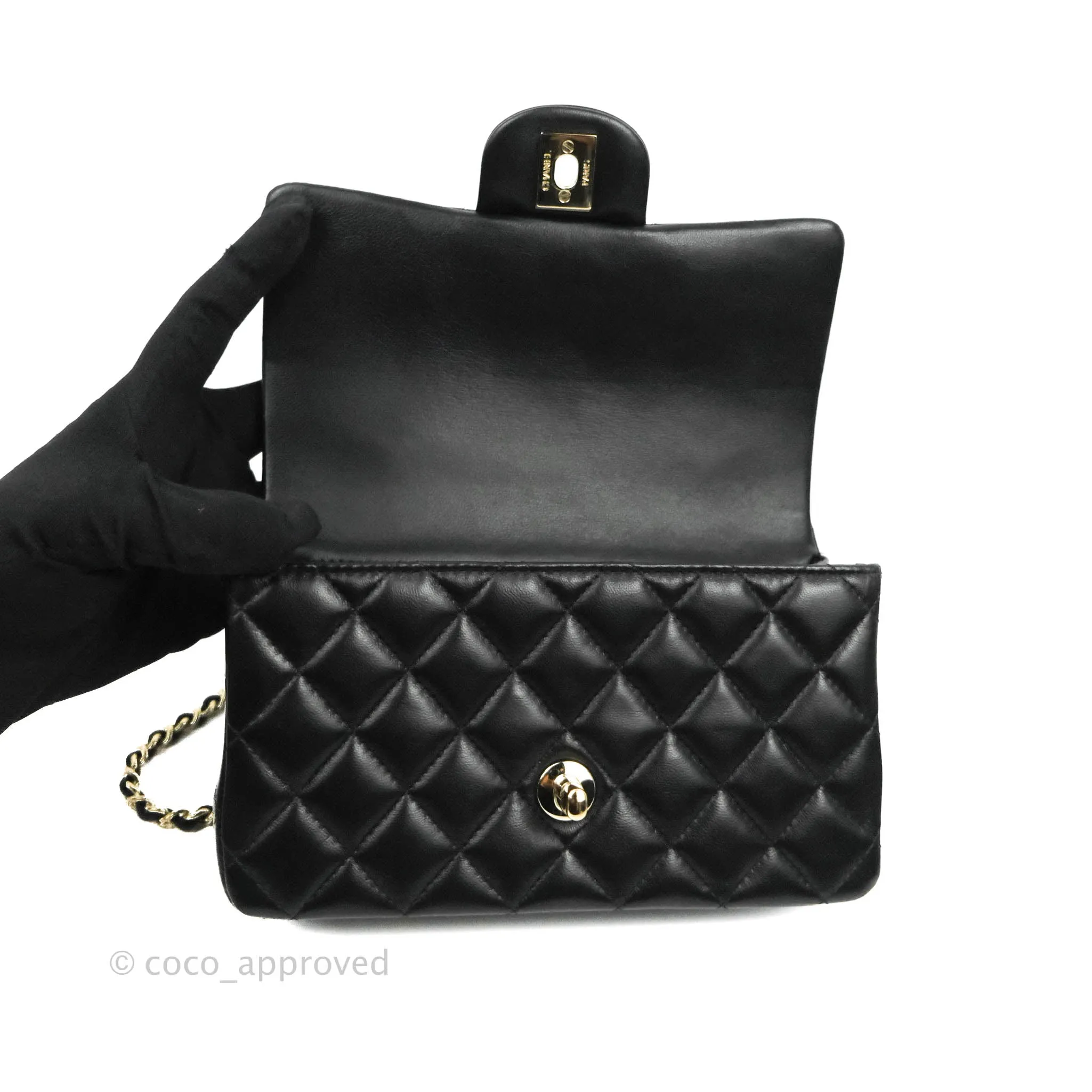 Chanel Top Handle Mini Rectangular Flap Bag Black Lambskin Gold Hardware