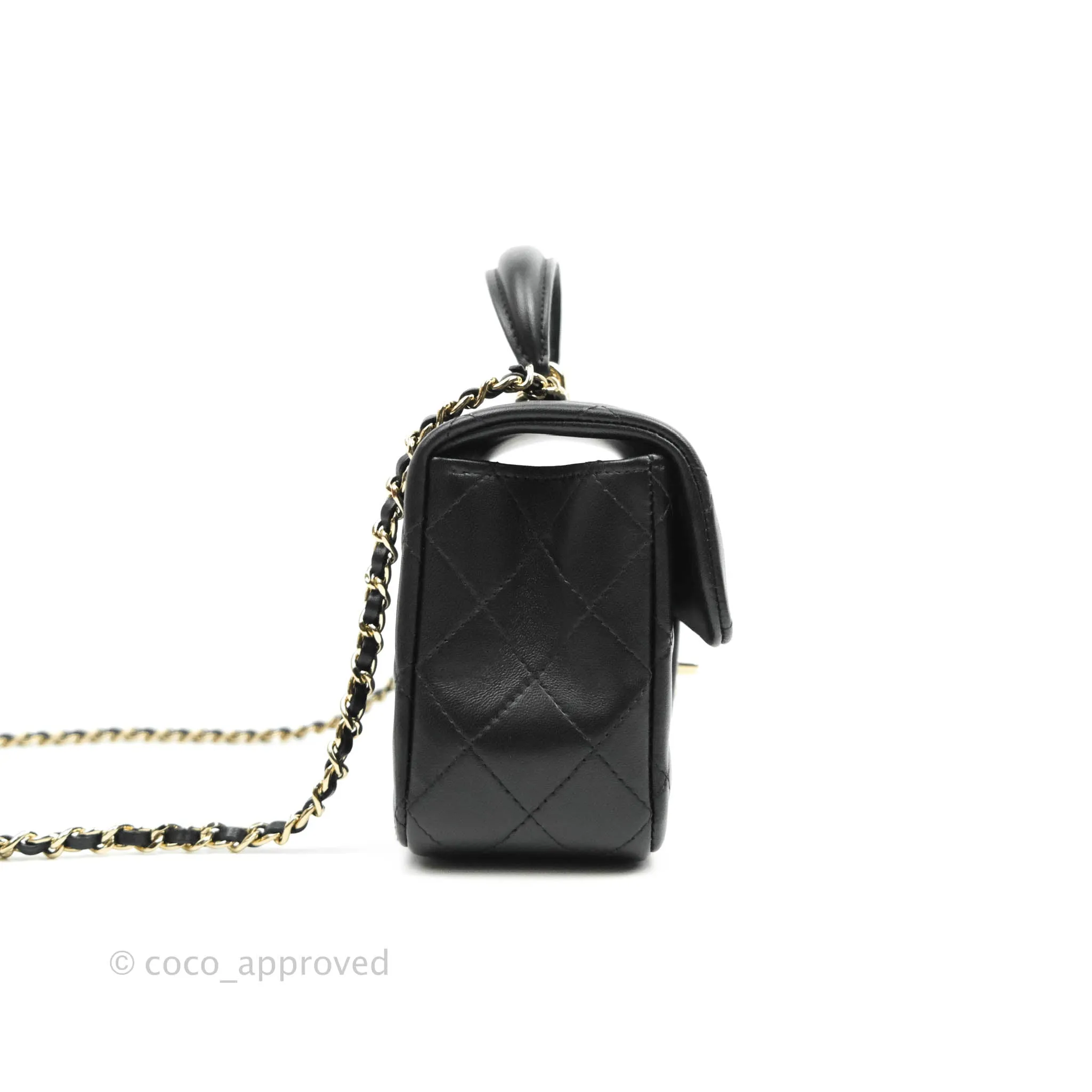 Chanel Top Handle Mini Rectangular Flap Bag Black Lambskin Gold Hardware