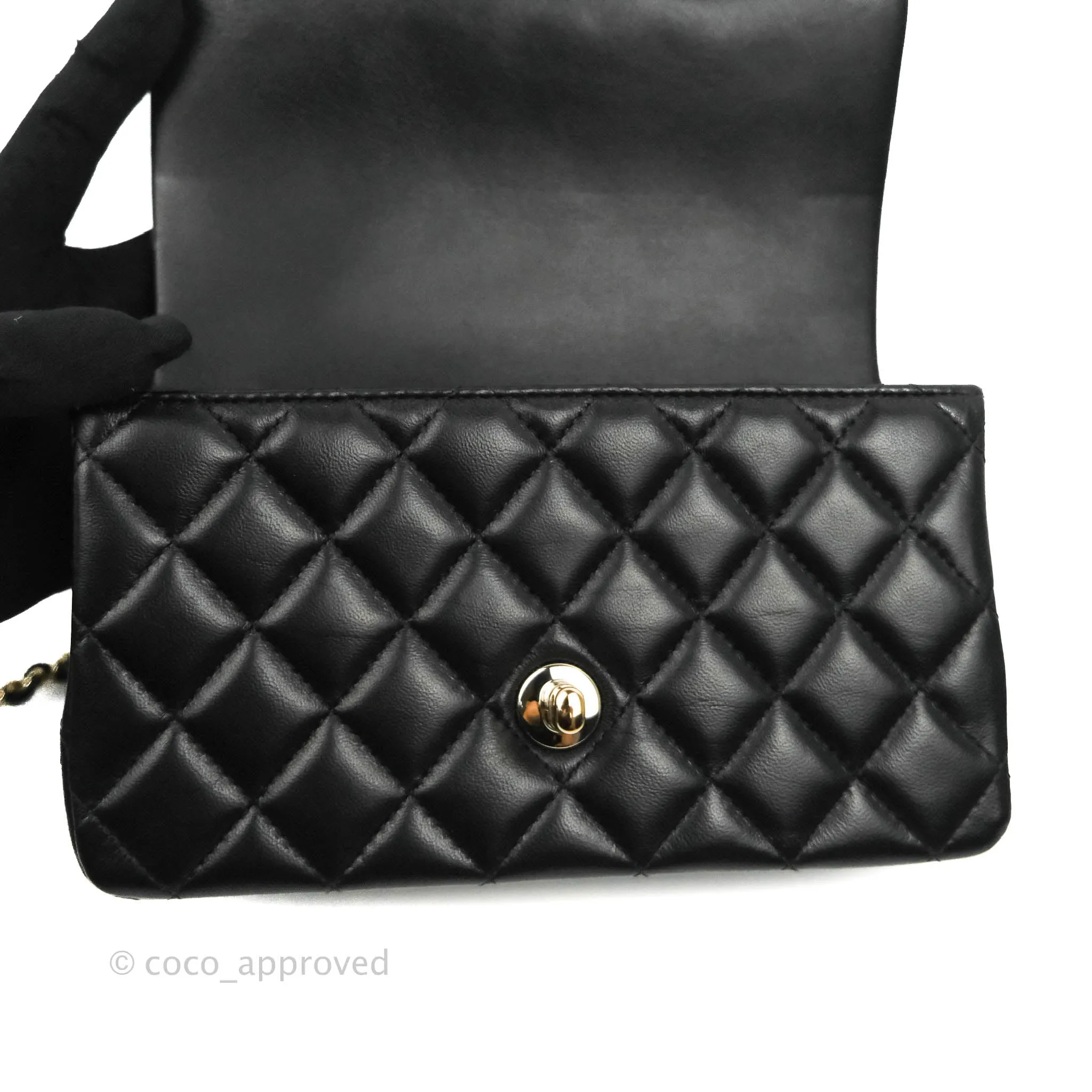 Chanel Top Handle Mini Rectangular Flap Bag Black Lambskin Gold Hardware