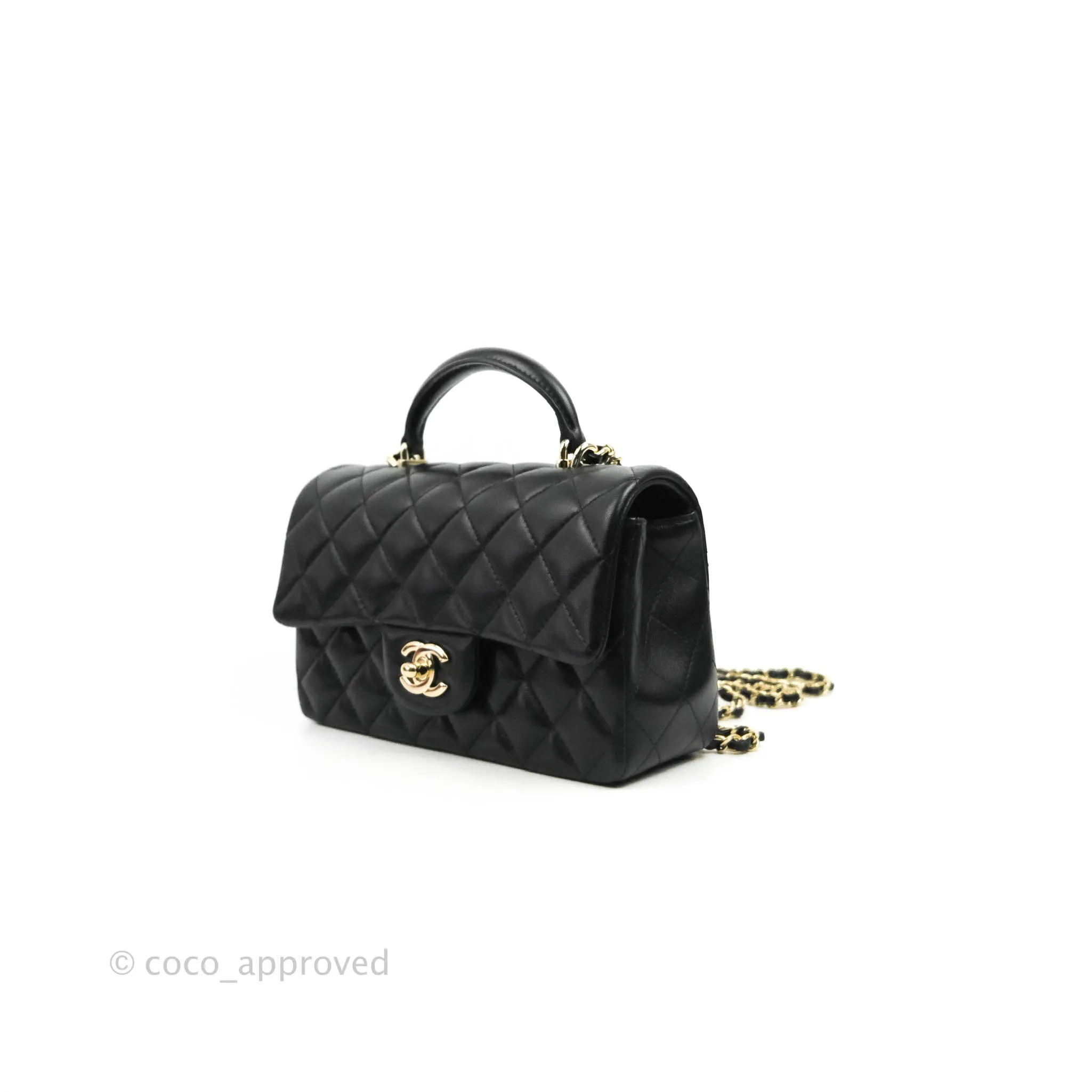Chanel Top Handle Mini Rectangular Flap Bag Black Lambskin Gold Hardware