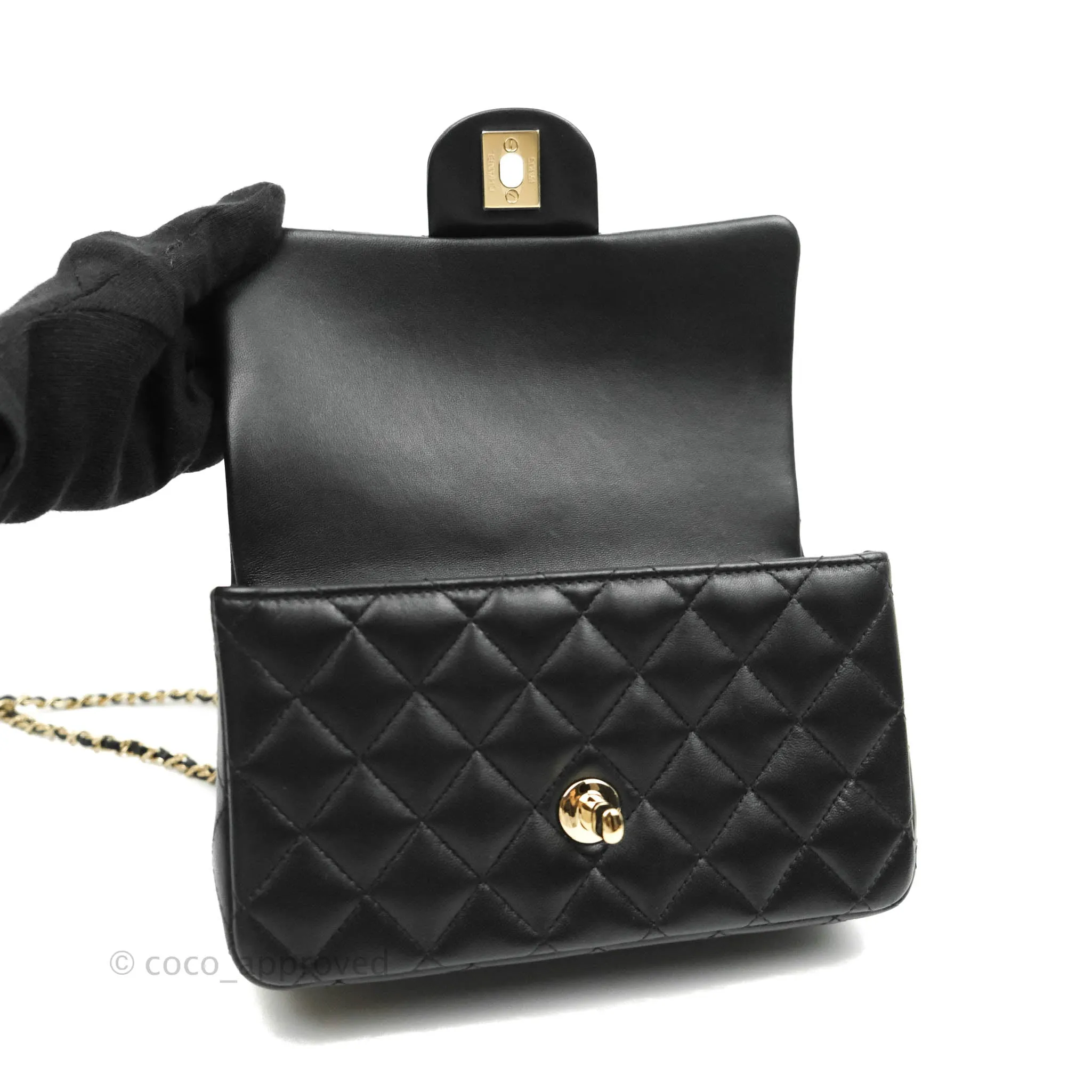 Chanel Top Handle Mini Rectangular Flap Bag Black Lambskin Gold Hardware