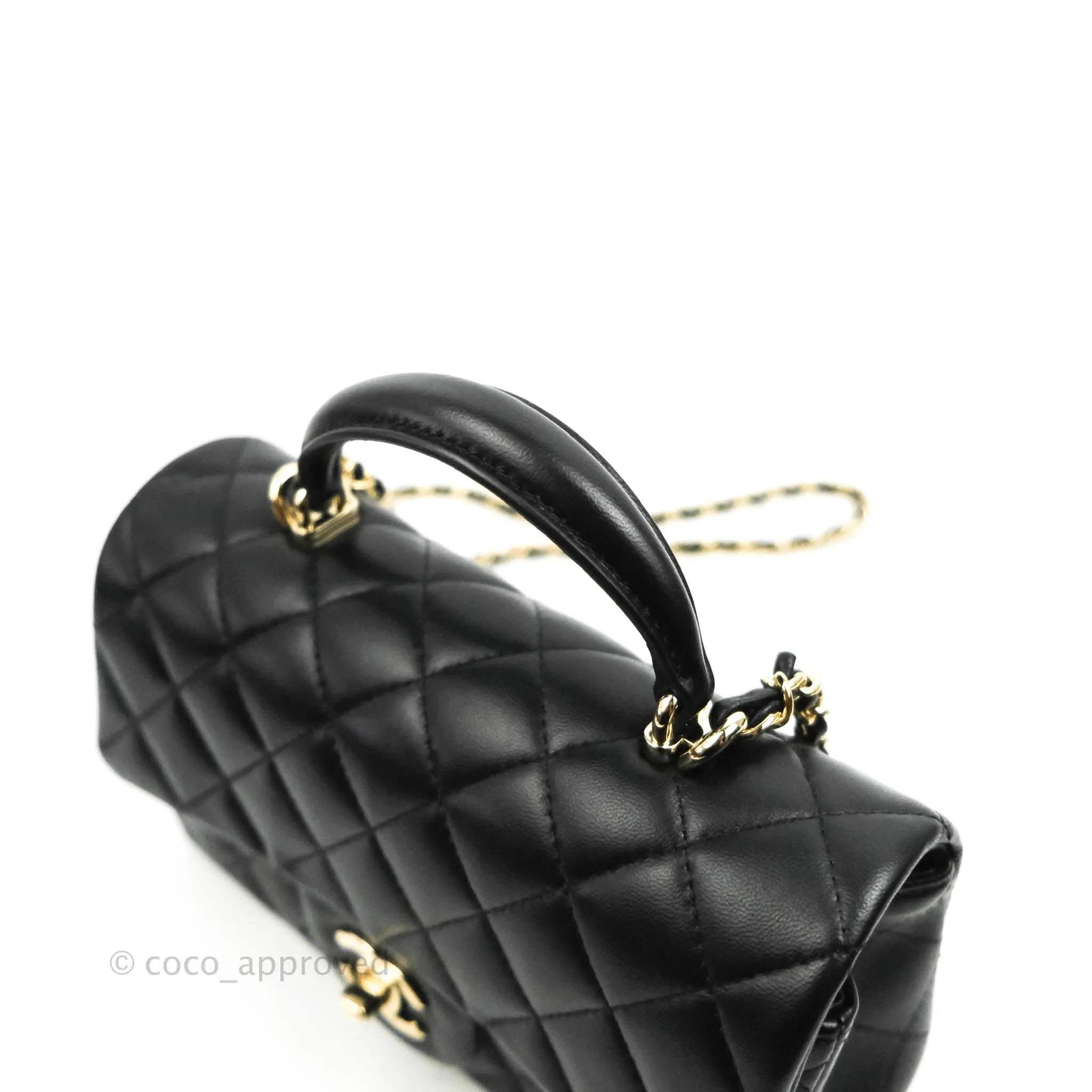 Chanel Top Handle Mini Rectangular Flap Bag Black Lambskin Gold Hardware