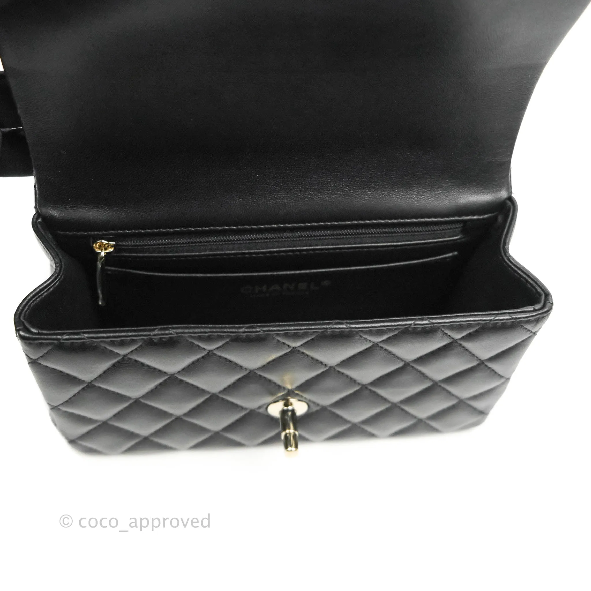 Chanel Top Handle Mini Rectangular Flap Bag Black Lambskin Gold Hardware
