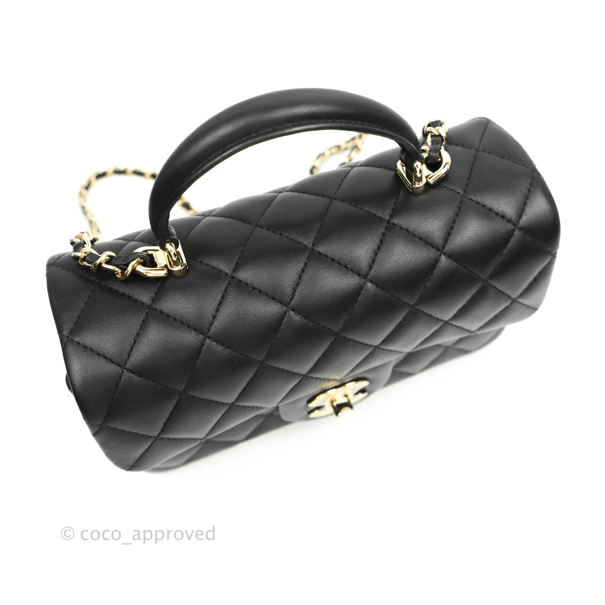 Chanel Top Handle Mini Rectangular Flap Bag Black Lambskin Gold Hardware