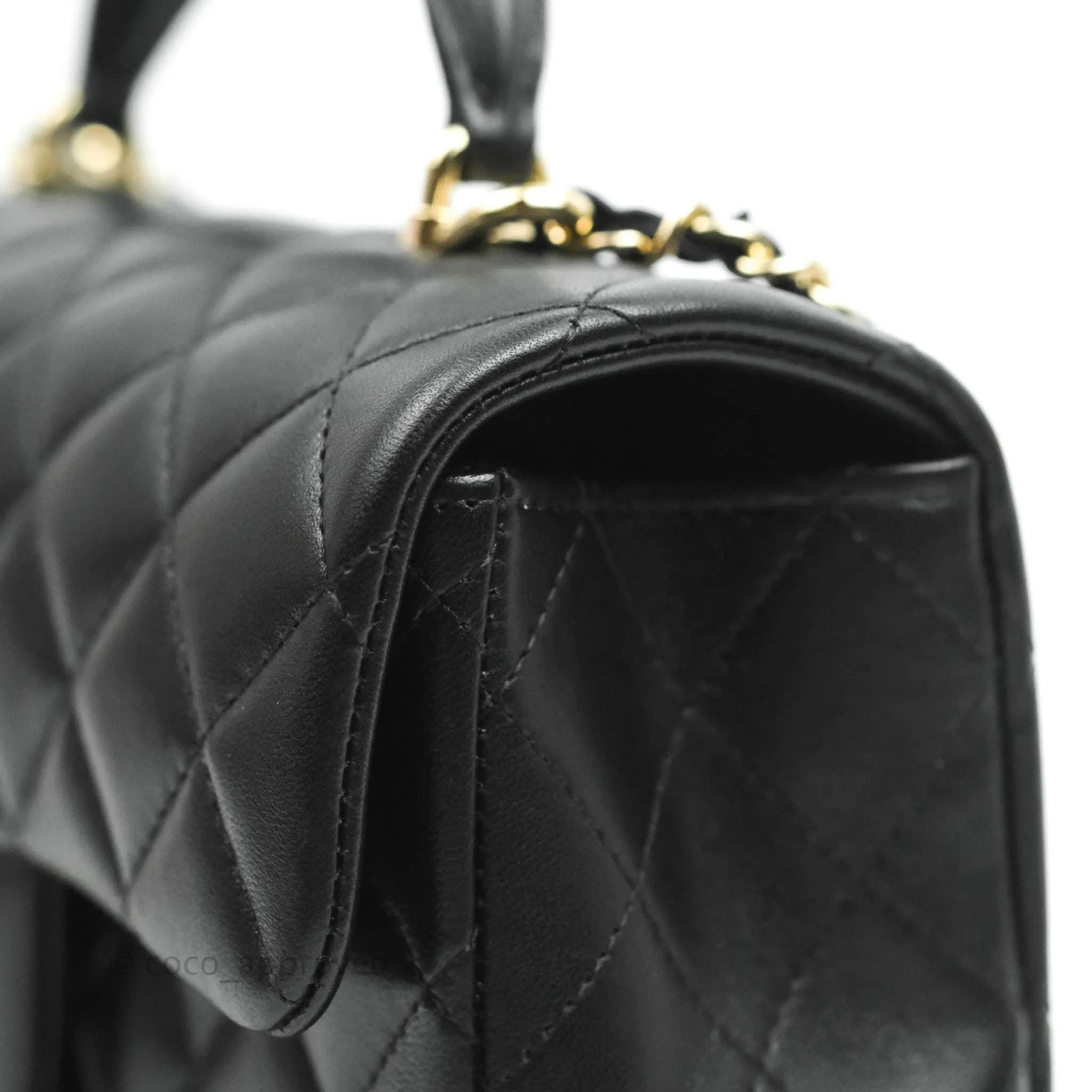 Chanel Top Handle Mini Rectangular Flap Bag Black Lambskin Gold Hardware