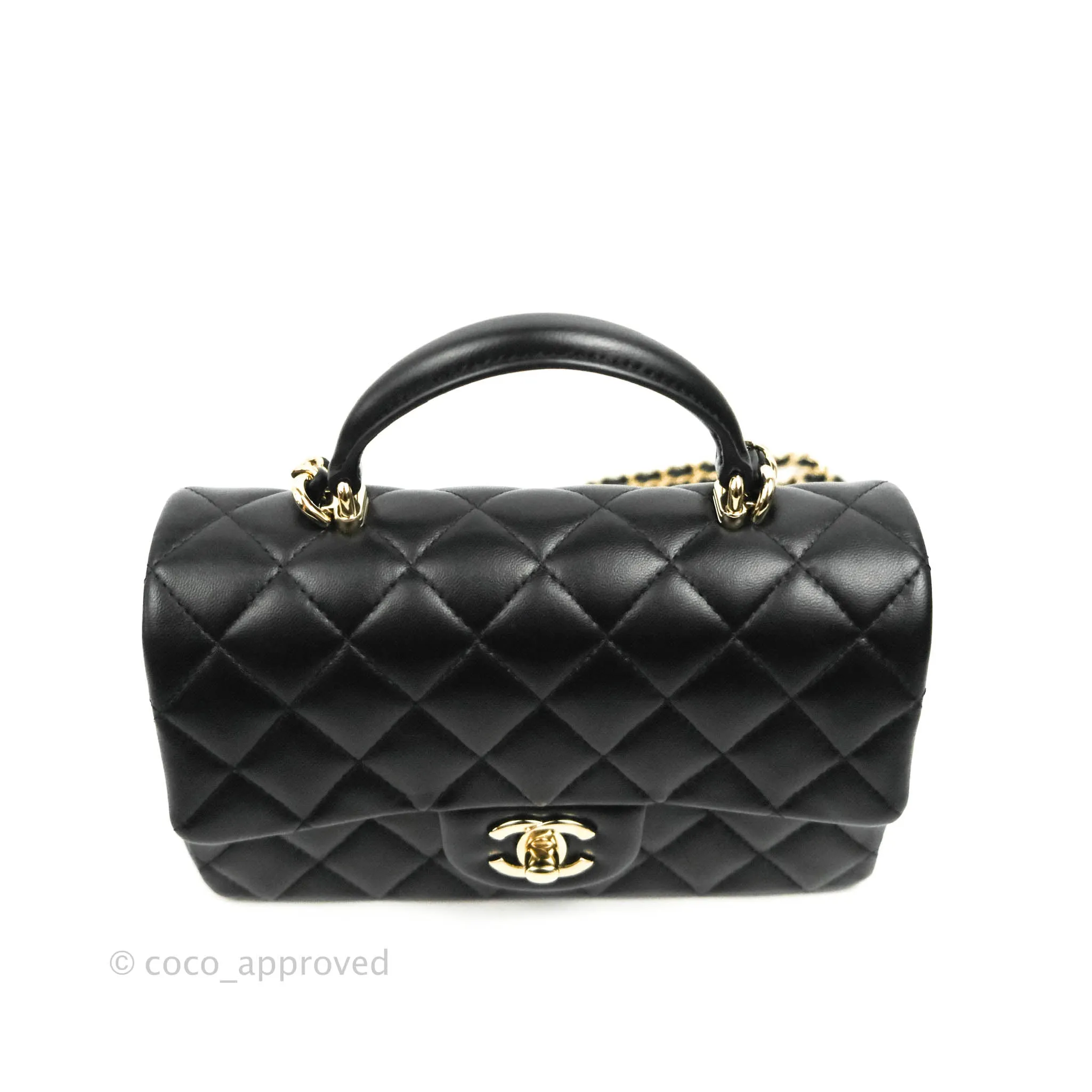Chanel Top Handle Mini Rectangular Flap Bag Black Lambskin Gold Hardware