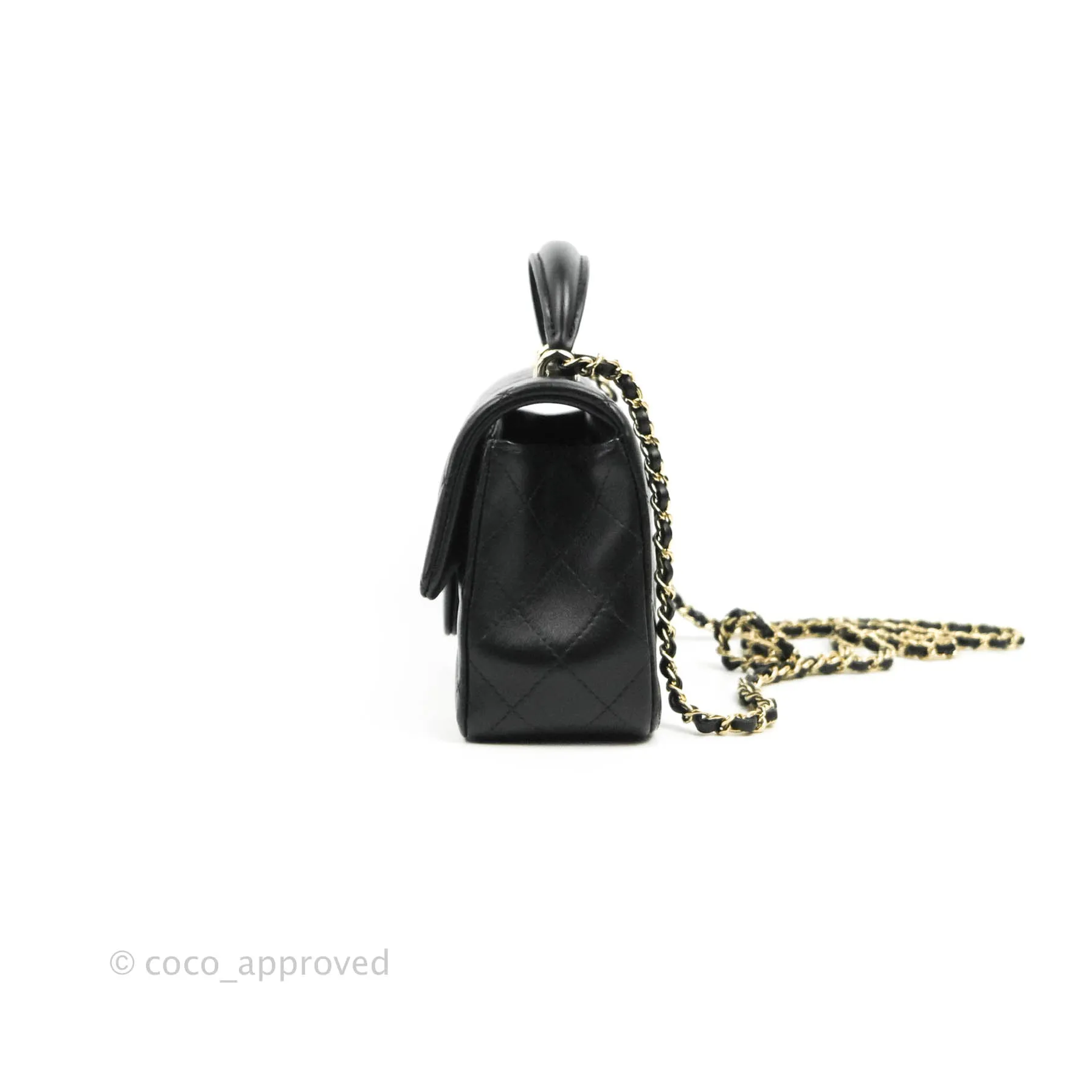 Chanel Top Handle Mini Rectangular Flap Bag Black Lambskin Gold Hardware