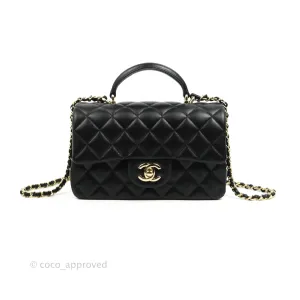 Chanel Top Handle Mini Rectangular Flap Bag Black Lambskin Gold Hardware
