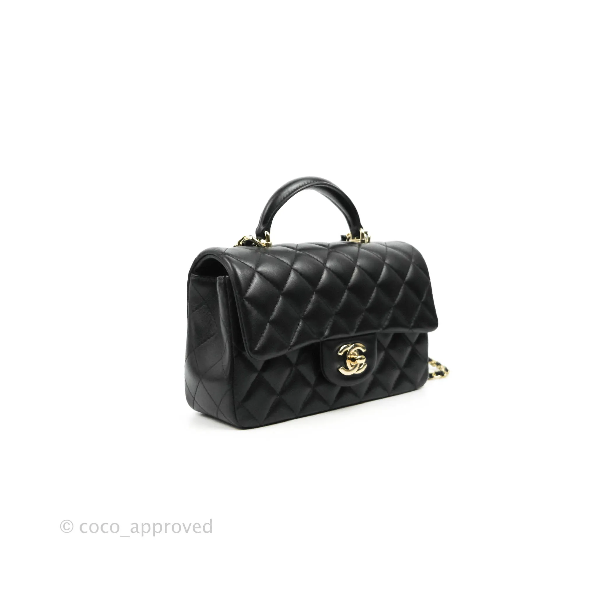 Chanel Top Handle Mini Rectangular Flap Bag Black Lambskin Gold Hardware