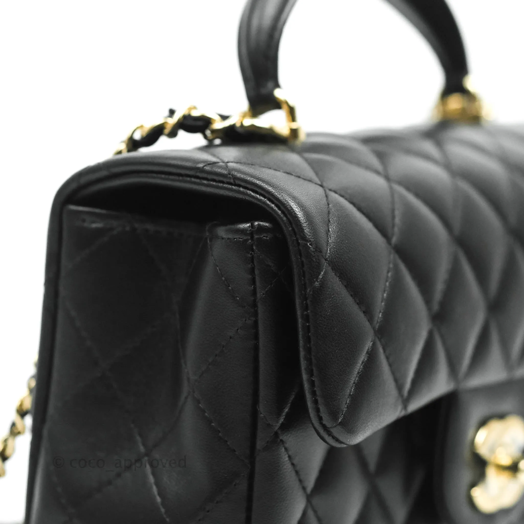 Chanel Top Handle Mini Rectangular Flap Bag Black Lambskin Gold Hardware