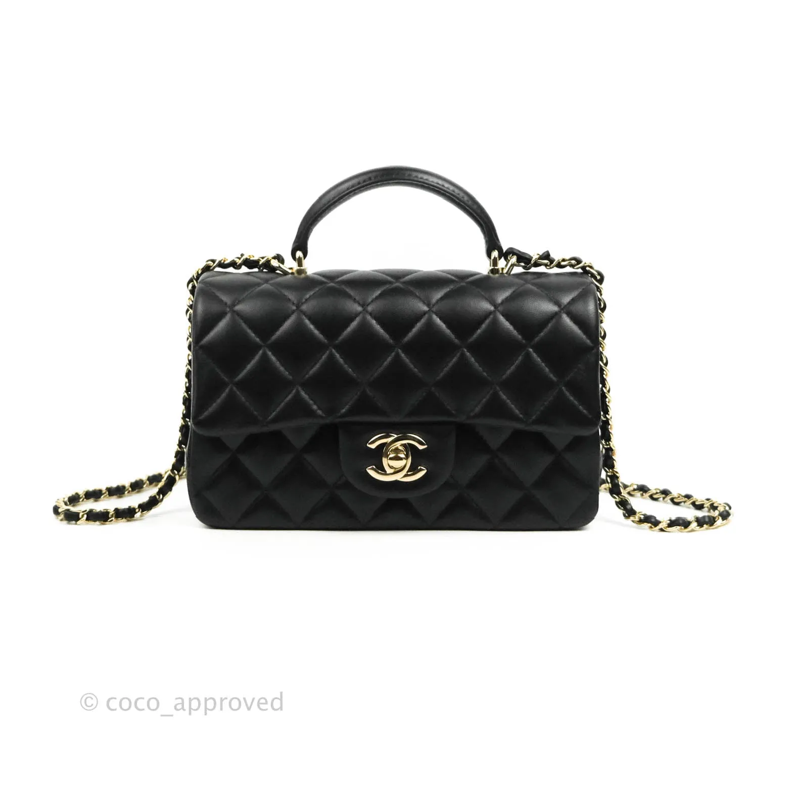 Chanel Top Handle Mini Rectangular Flap Bag Black Lambskin Gold Hardware