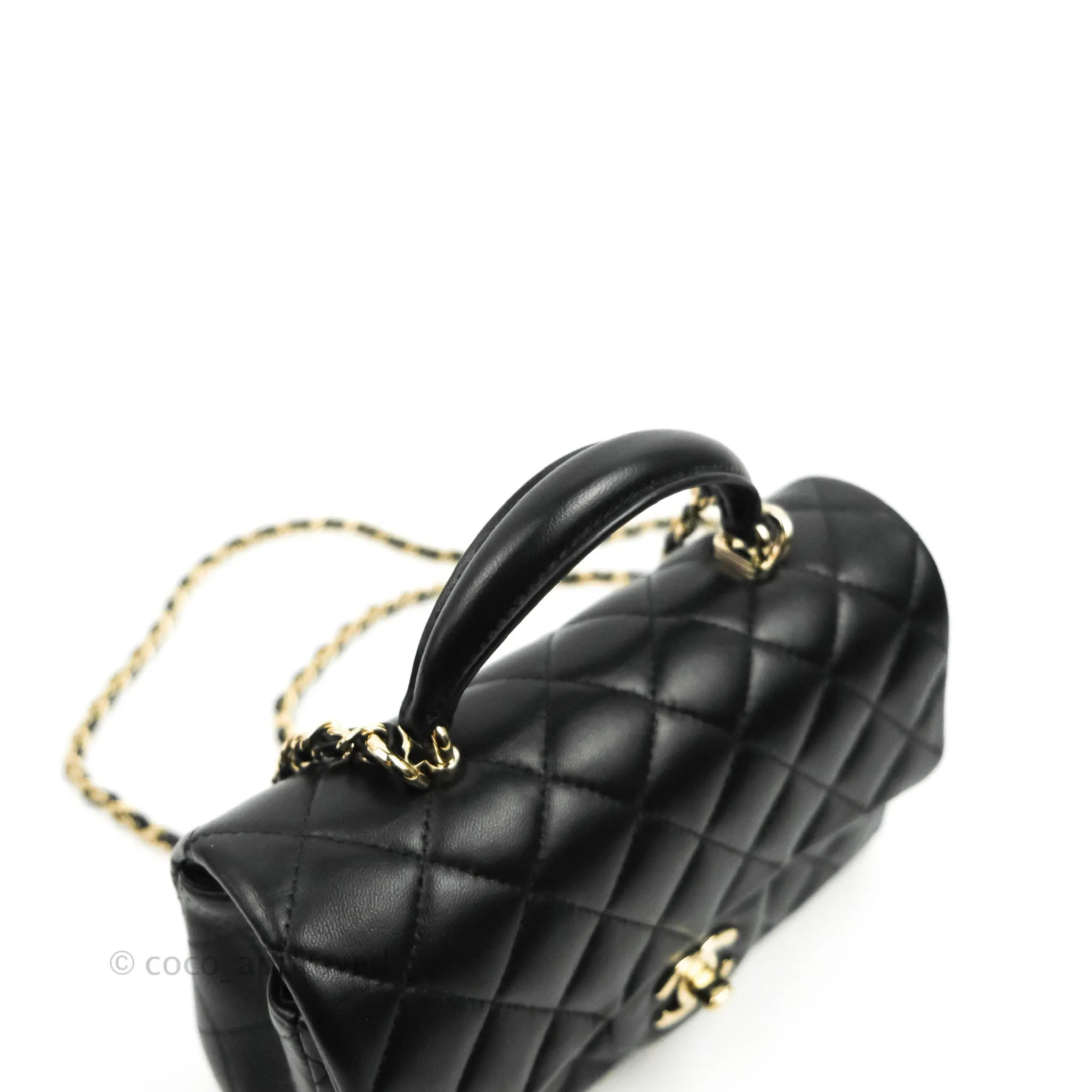 Chanel Top Handle Mini Rectangular Flap Bag Black Lambskin Gold Hardware