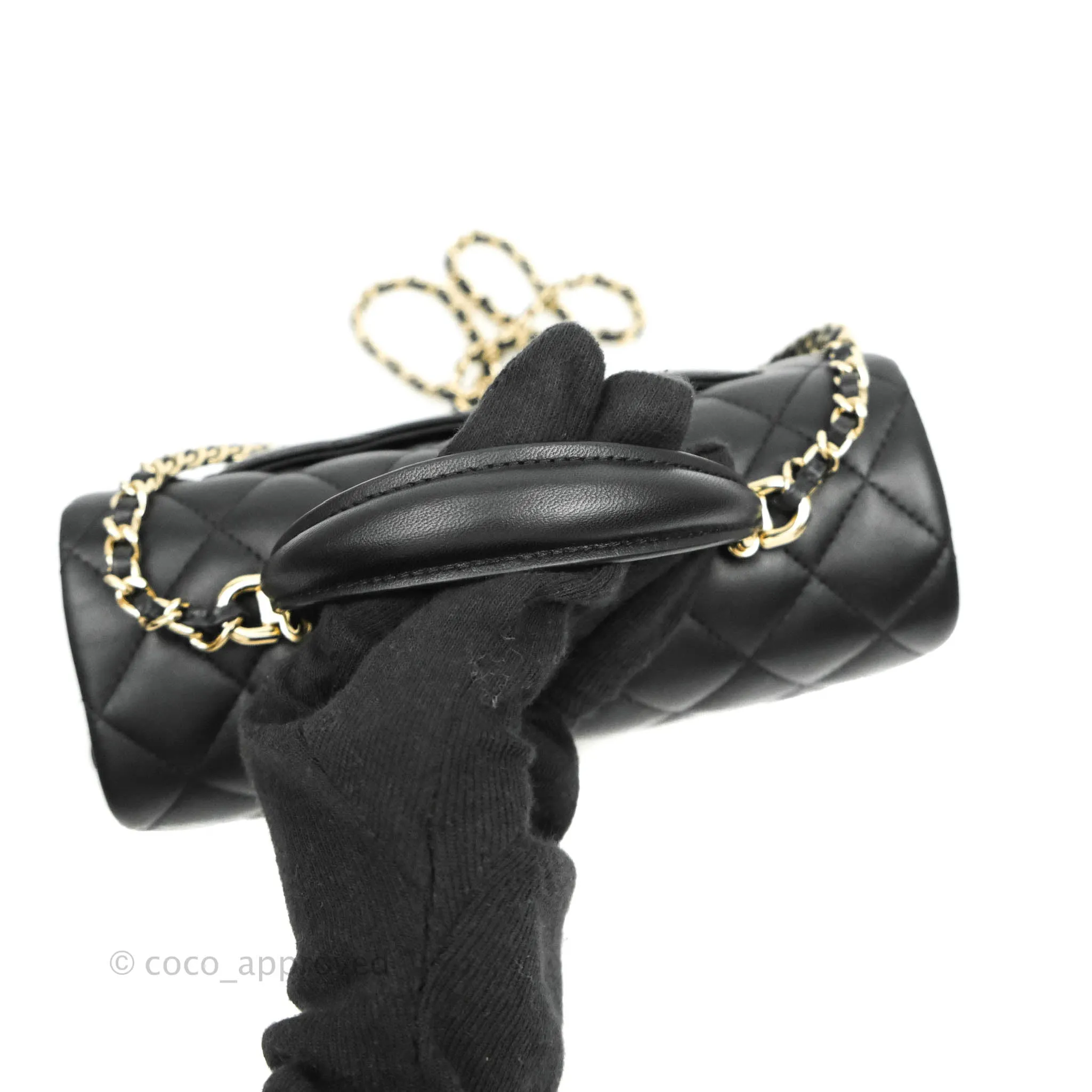 Chanel Top Handle Mini Rectangular Flap Bag Black Lambskin Gold Hardware