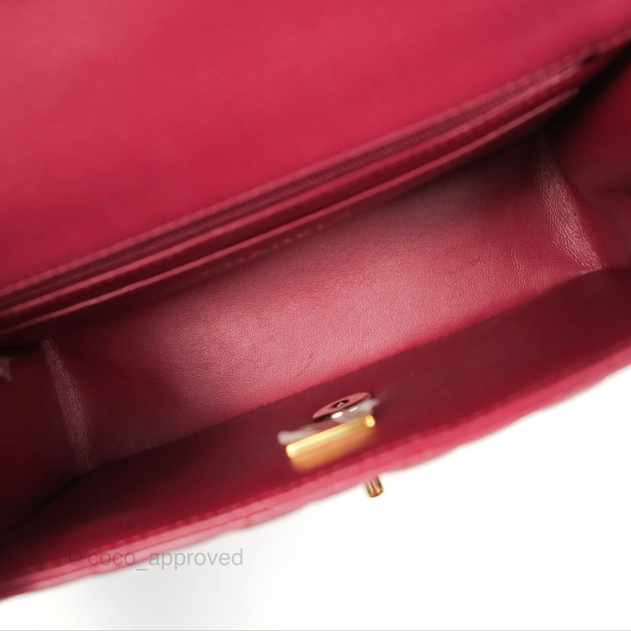 Chanel Top Handle Mini Rectangular Flap Bag Burgundy Red Lambskin Gold Hardware
