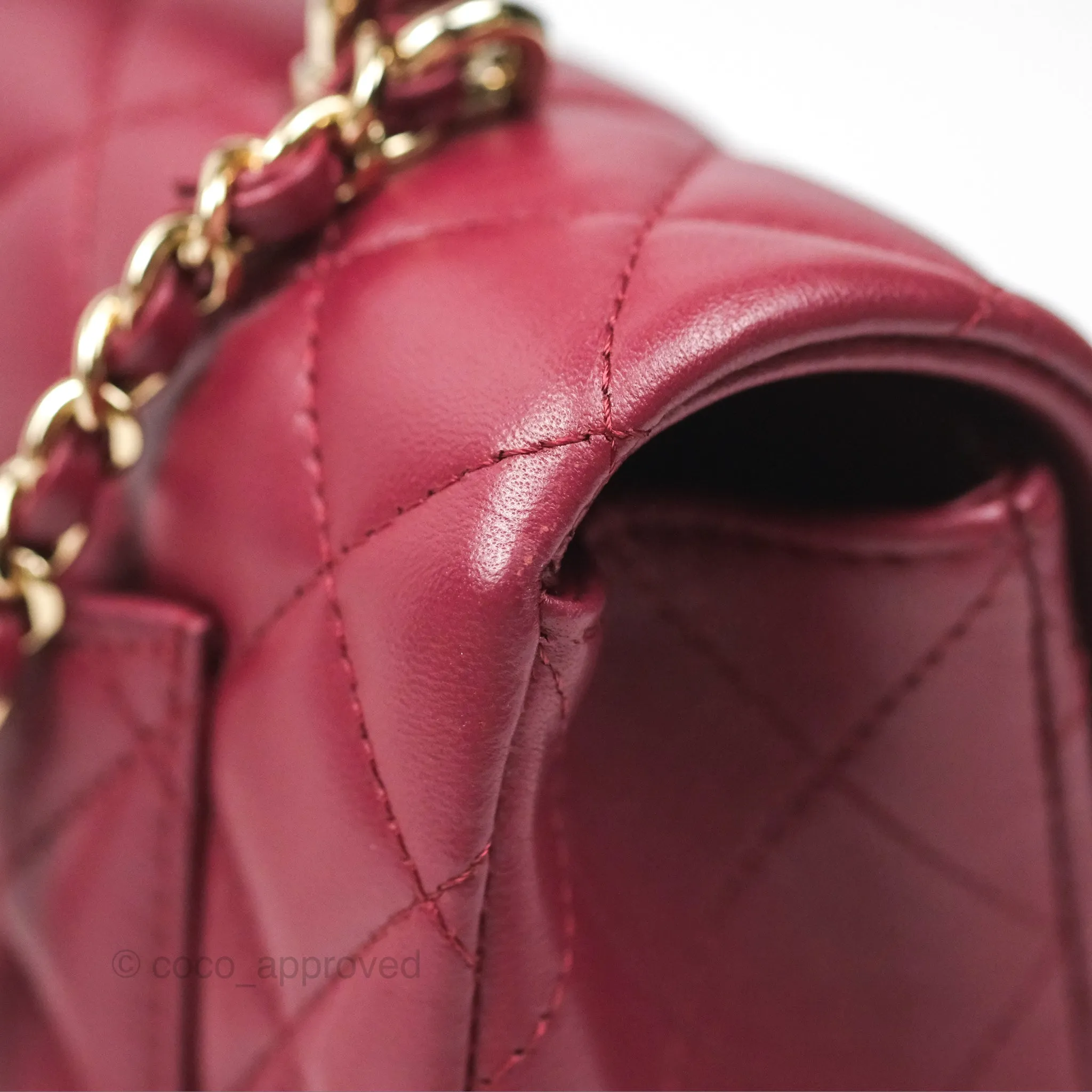 Chanel Top Handle Mini Rectangular Flap Bag Burgundy Red Lambskin Gold Hardware