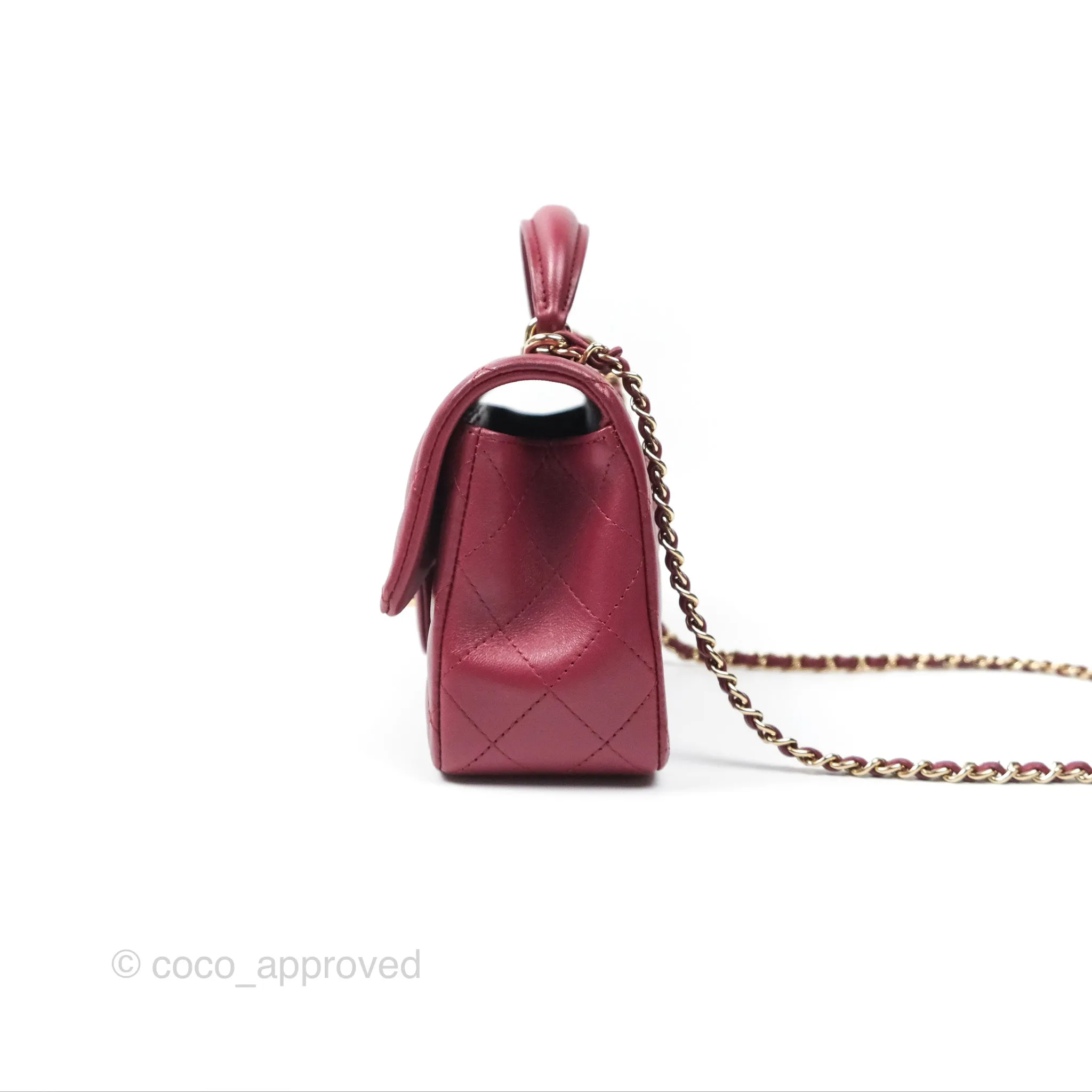 Chanel Top Handle Mini Rectangular Flap Bag Burgundy Red Lambskin Gold Hardware