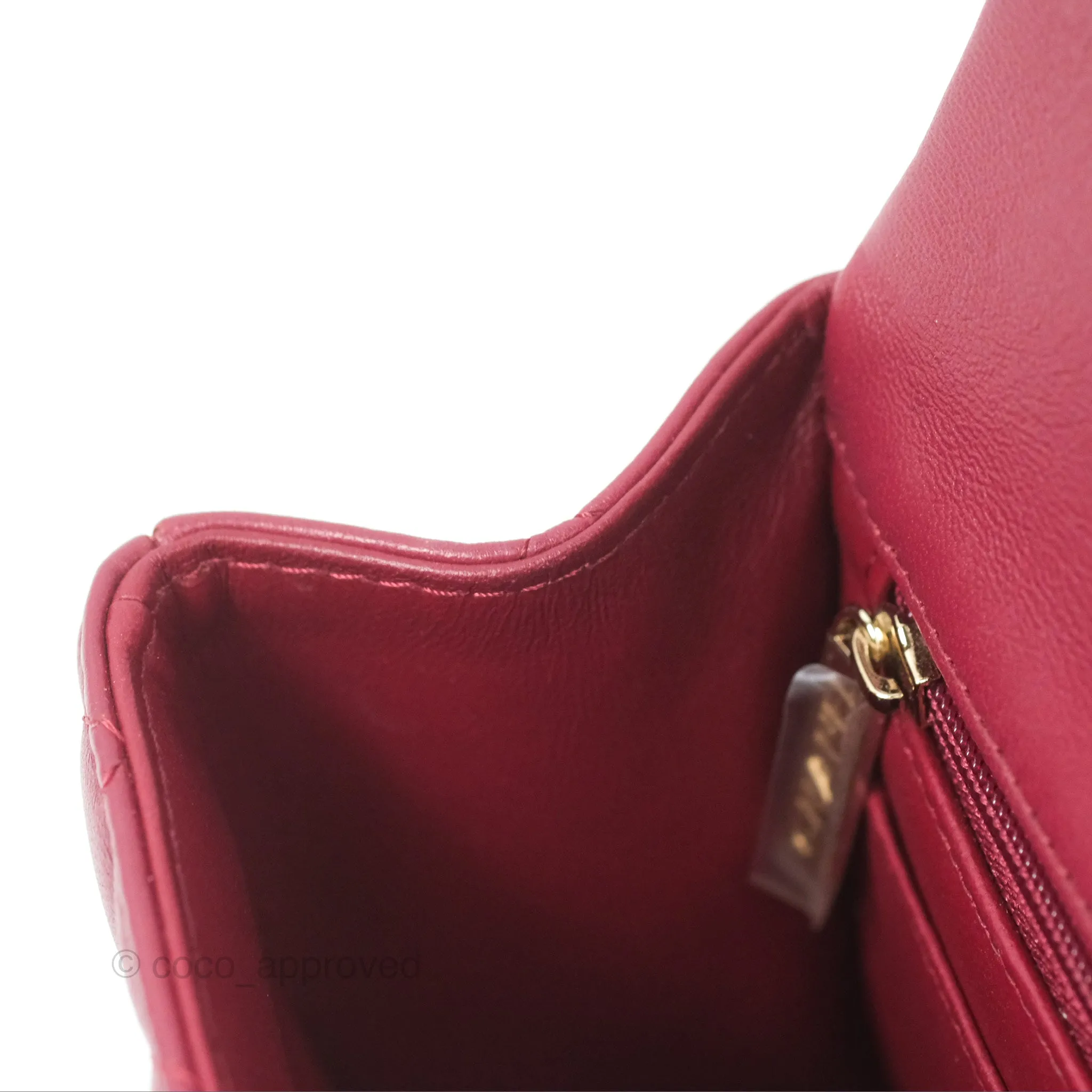 Chanel Top Handle Mini Rectangular Flap Bag Burgundy Red Lambskin Gold Hardware