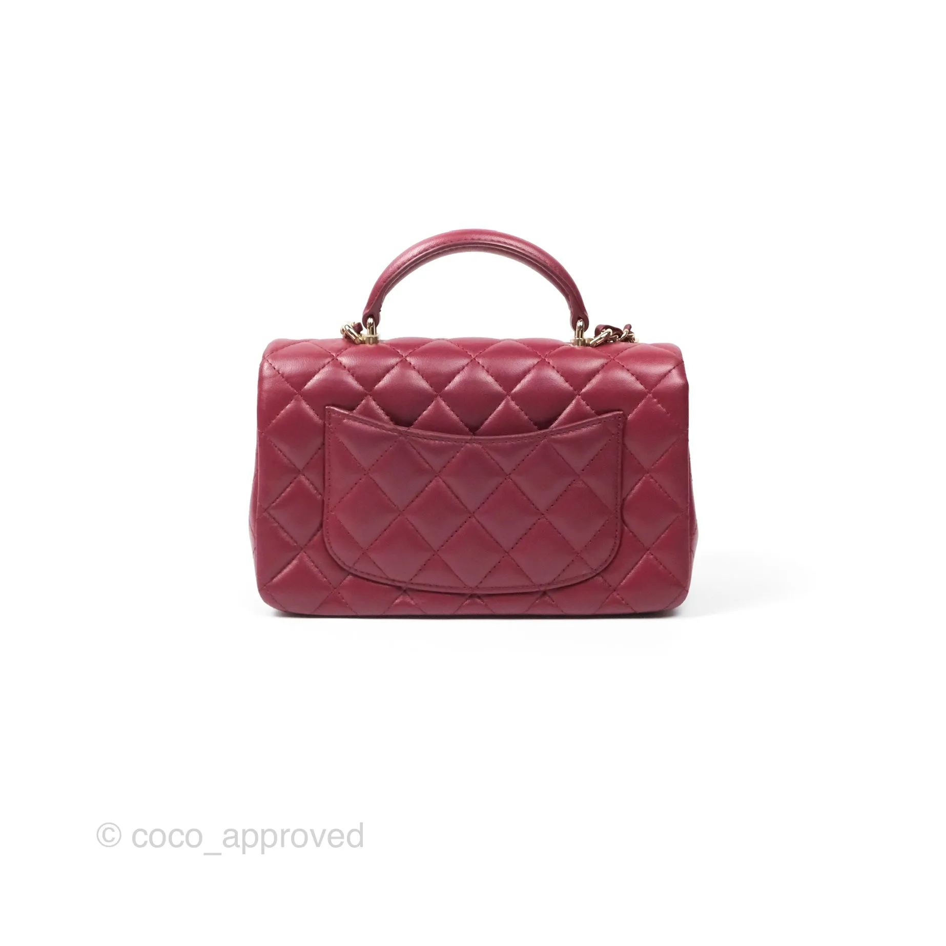 Chanel Top Handle Mini Rectangular Flap Bag Burgundy Red Lambskin Gold Hardware