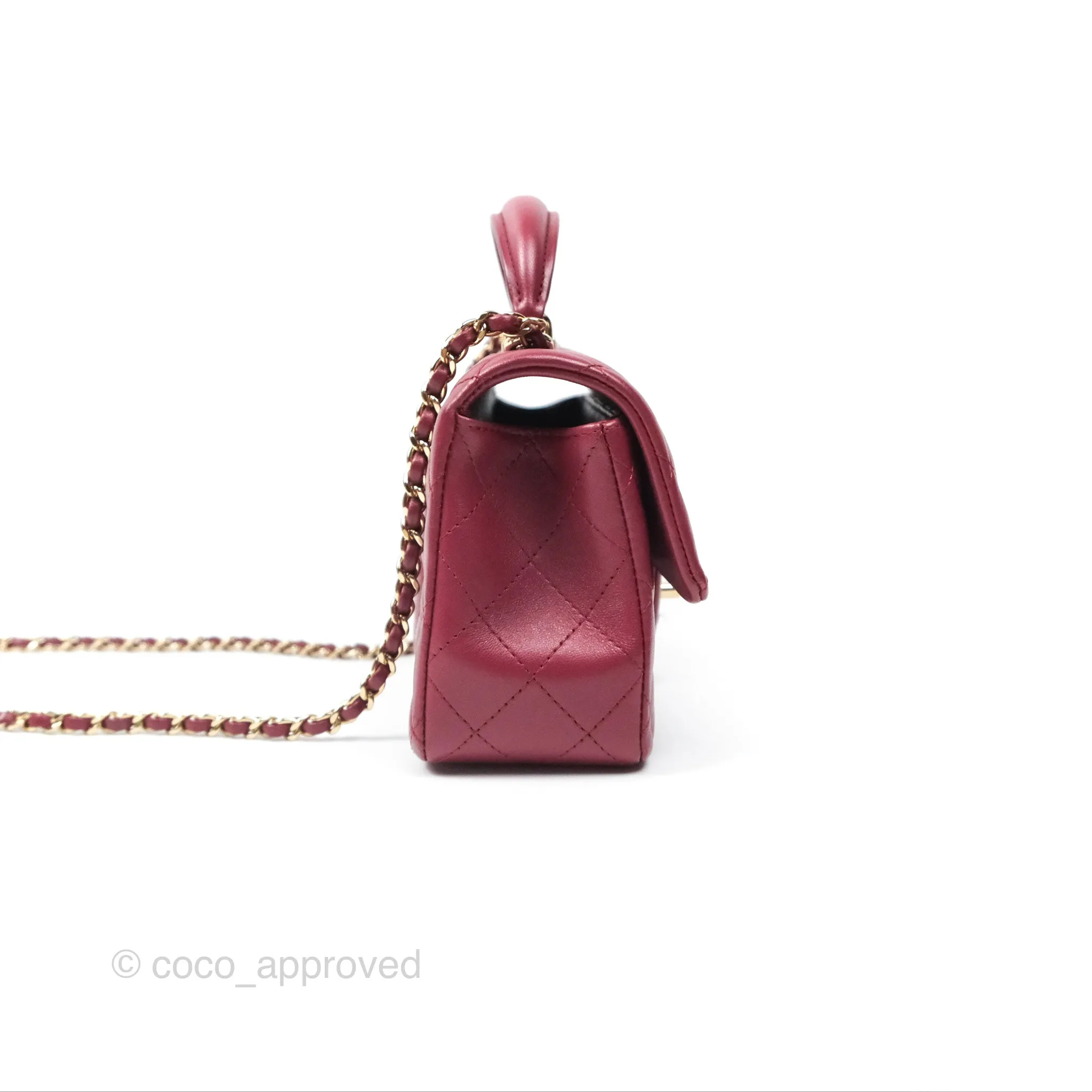 Chanel Top Handle Mini Rectangular Flap Bag Burgundy Red Lambskin Gold Hardware