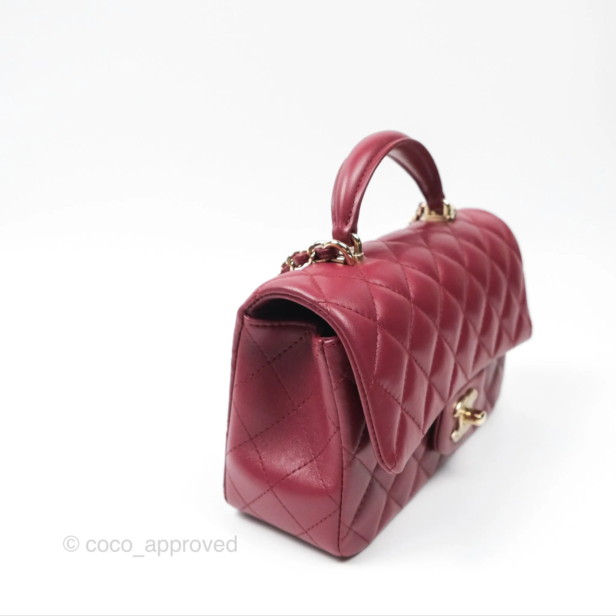 Chanel Top Handle Mini Rectangular Flap Bag Burgundy Red Lambskin Gold Hardware