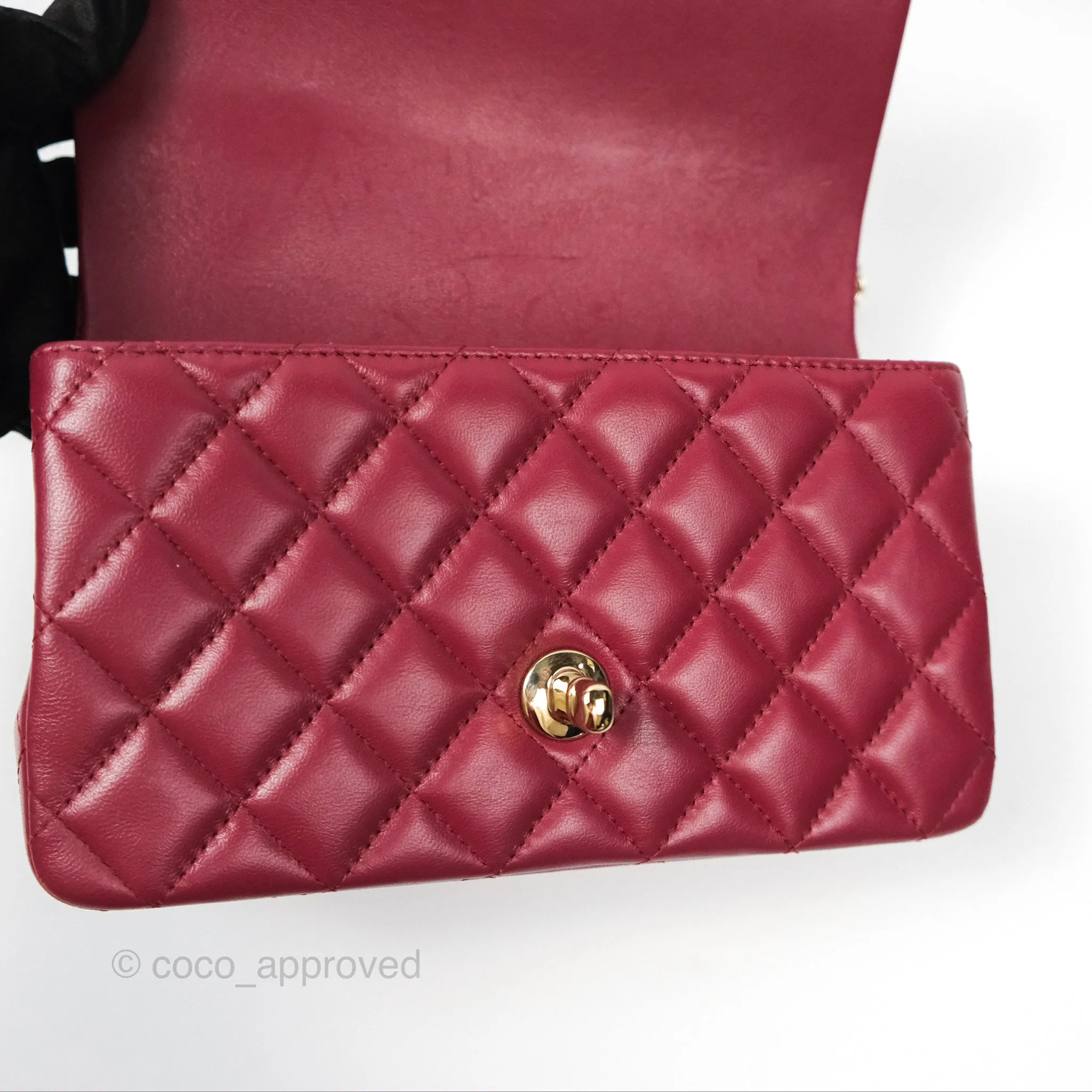 Chanel Top Handle Mini Rectangular Flap Bag Burgundy Red Lambskin Gold Hardware