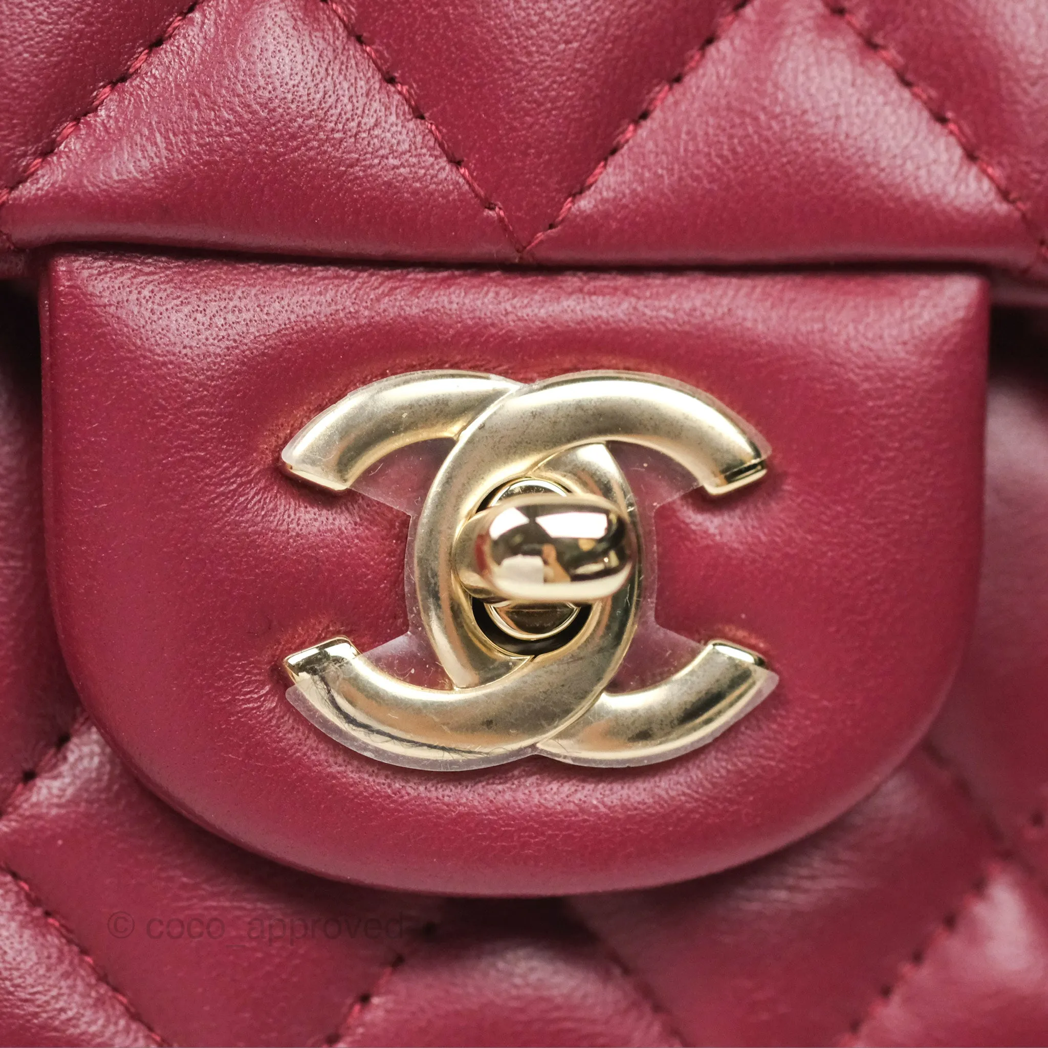 Chanel Top Handle Mini Rectangular Flap Bag Burgundy Red Lambskin Gold Hardware