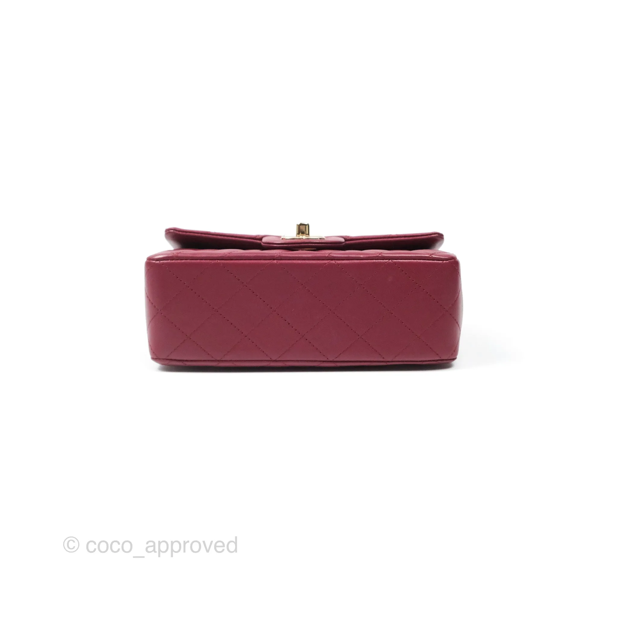 Chanel Top Handle Mini Rectangular Flap Bag Burgundy Red Lambskin Gold Hardware