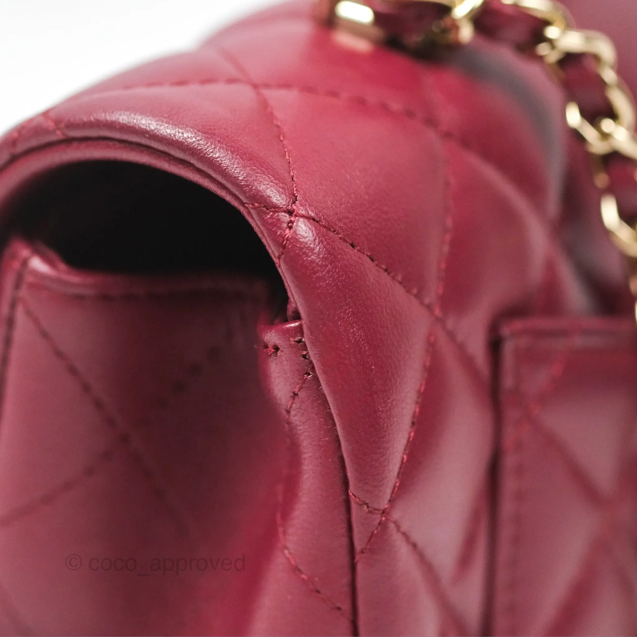 Chanel Top Handle Mini Rectangular Flap Bag Burgundy Red Lambskin Gold Hardware
