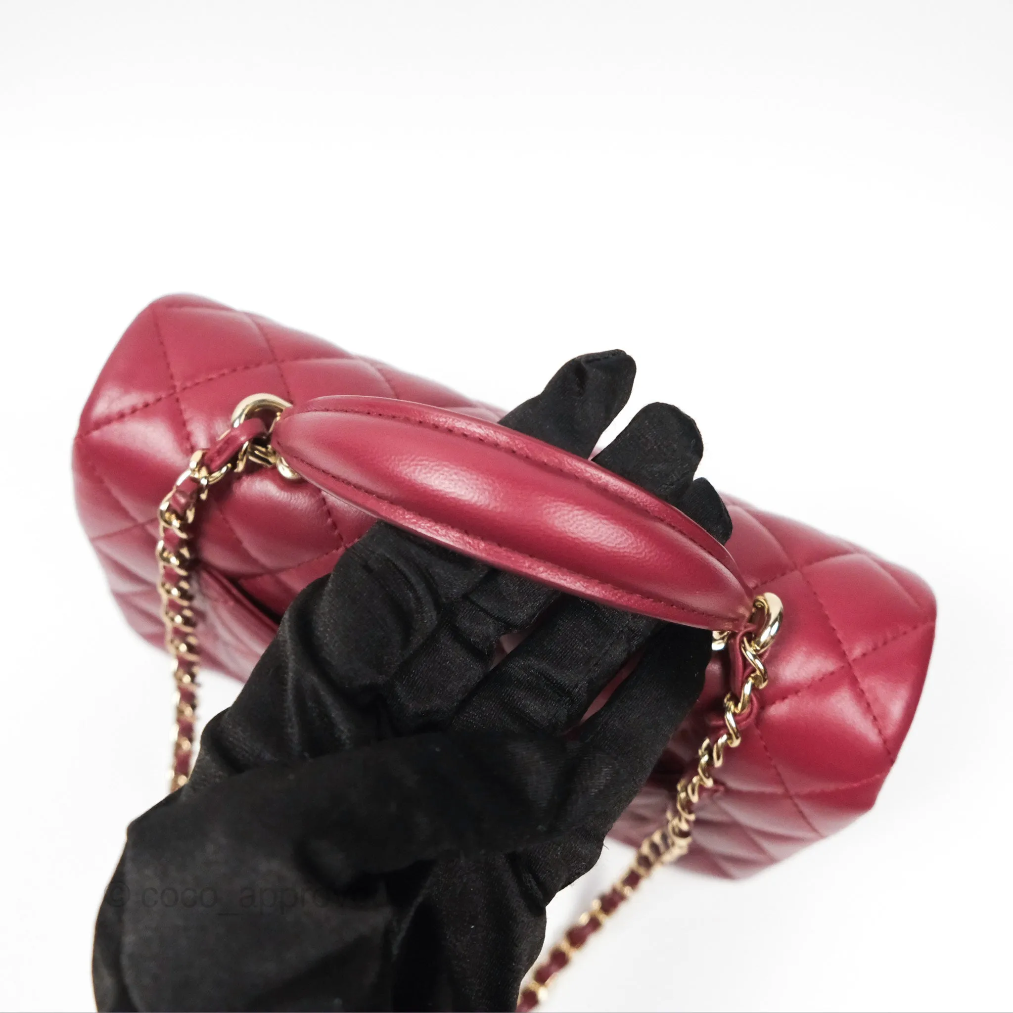 Chanel Top Handle Mini Rectangular Flap Bag Burgundy Red Lambskin Gold Hardware