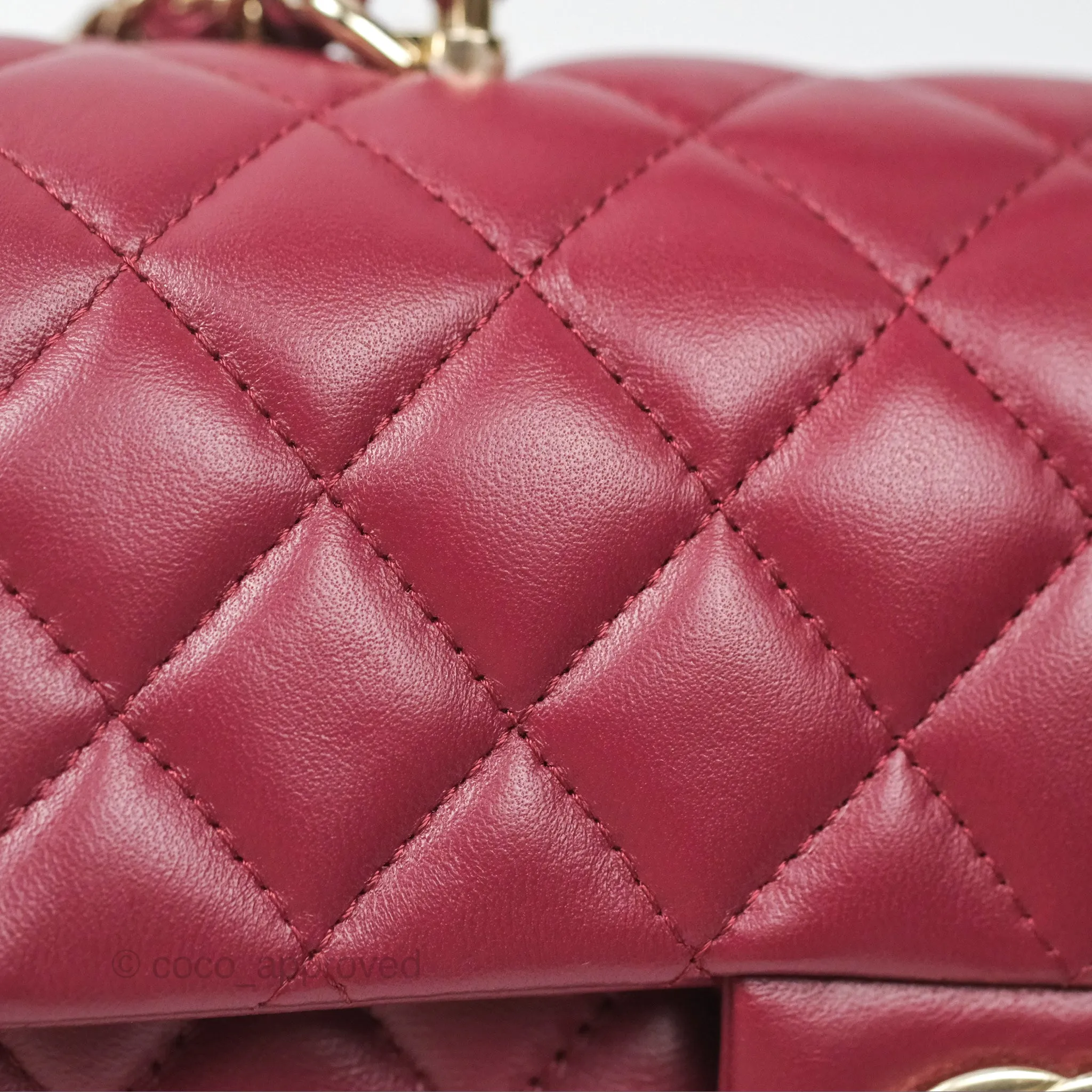 Chanel Top Handle Mini Rectangular Flap Bag Burgundy Red Lambskin Gold Hardware