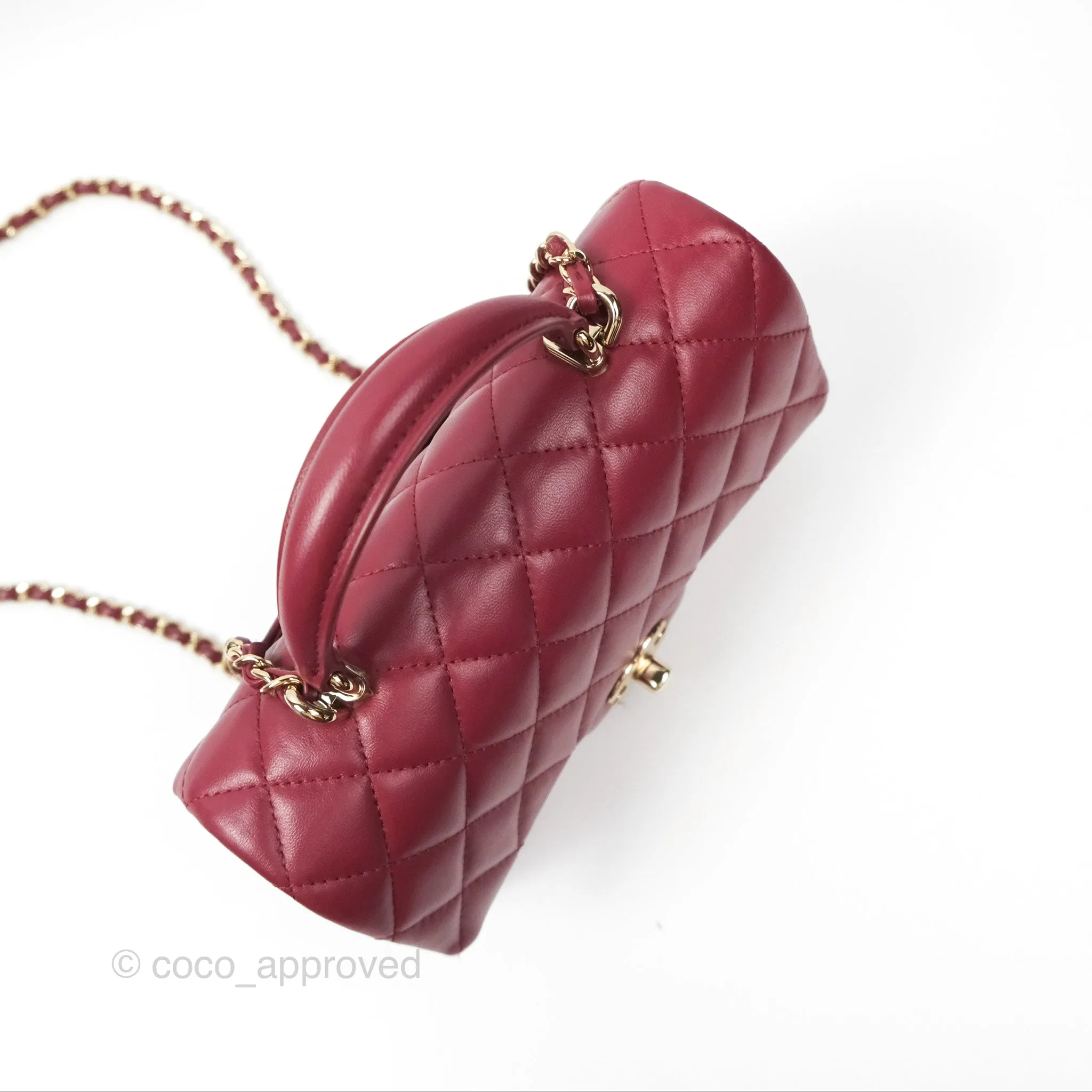 Chanel Top Handle Mini Rectangular Flap Bag Burgundy Red Lambskin Gold Hardware
